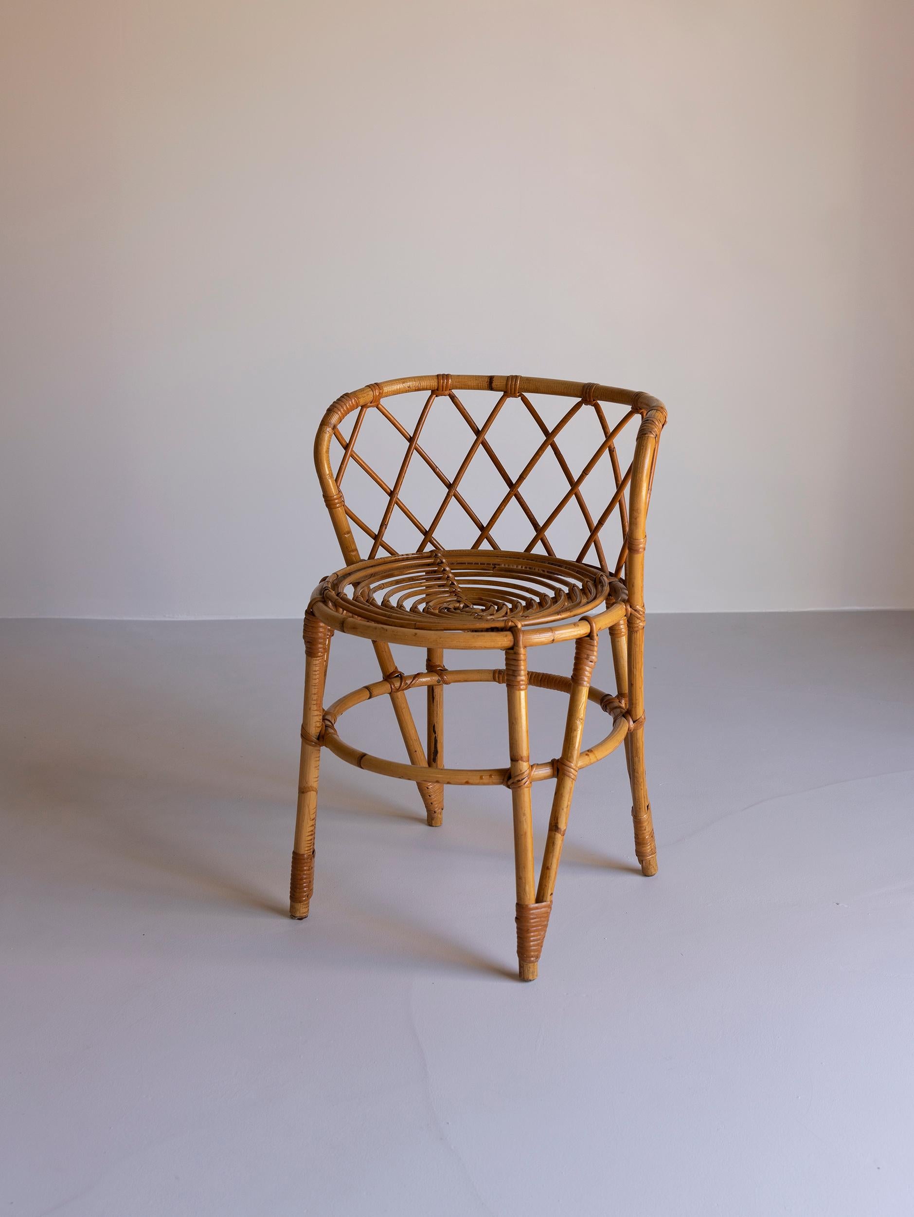 French Vintage Rattan Chair Louis Sognot Style For Sale