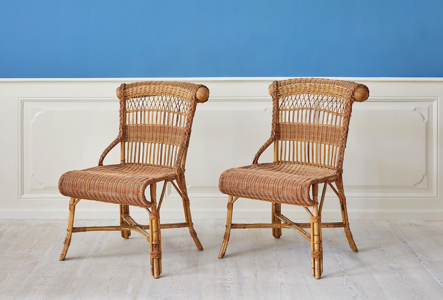 France, 1940's

A pair of rattan chairs.

Measures: H 73 x W 47 x D 48 cm.