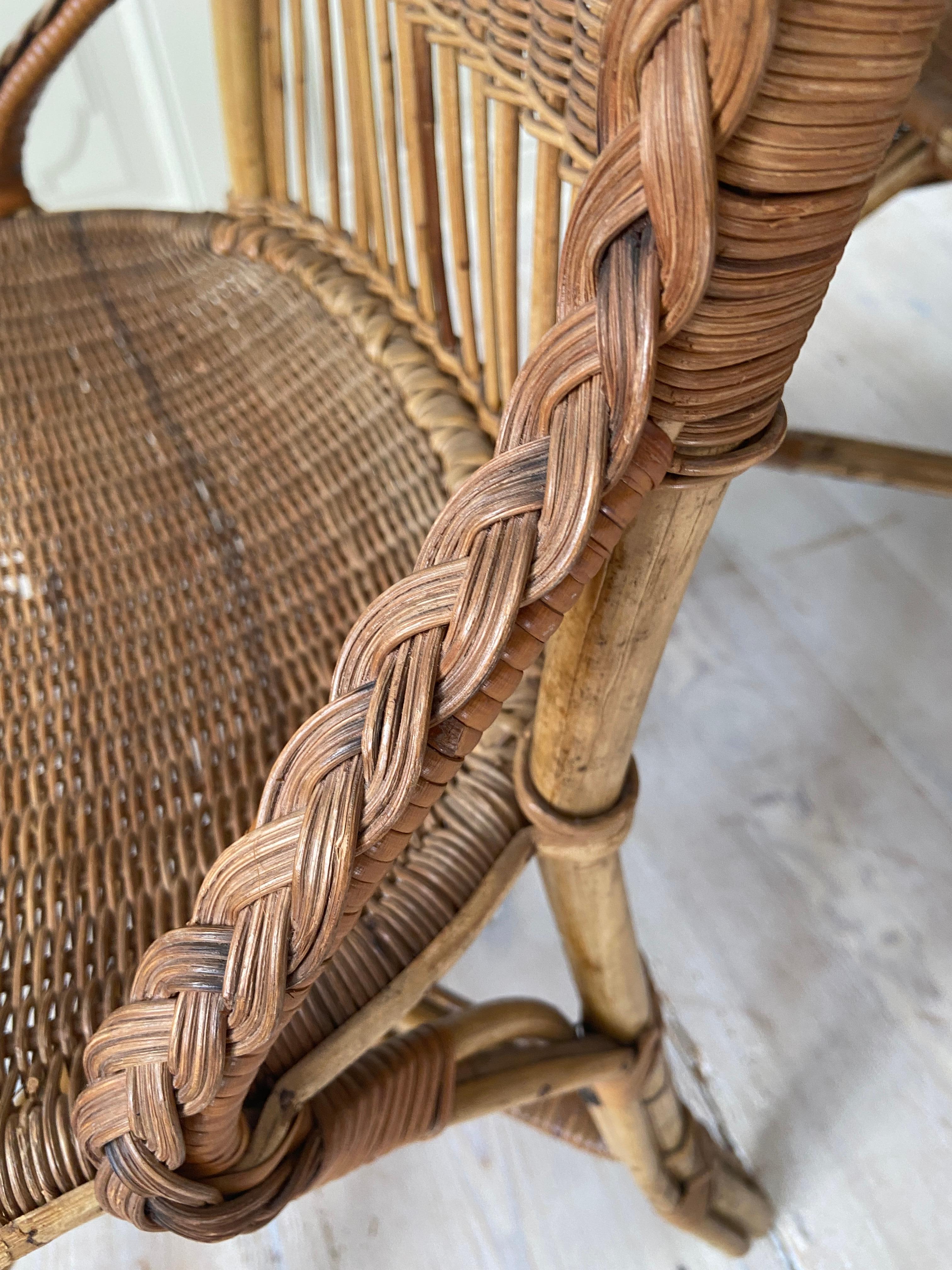 Mid-20th Century Vintage Rattan Chairs with Elegant Details, France, 1940s