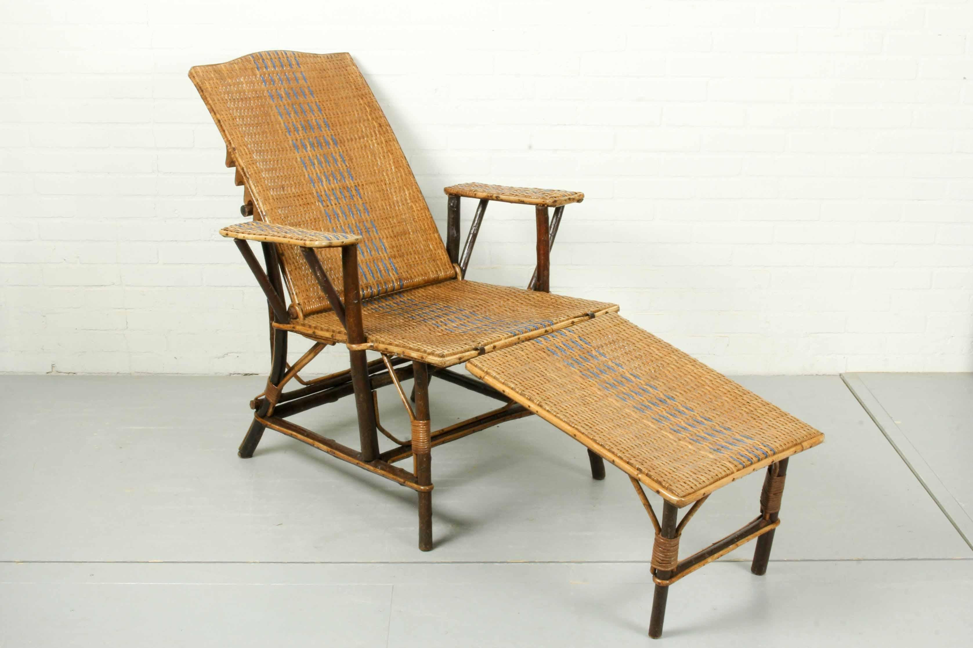 Vintage Rattan Chaise Longue, ca 1920s 1