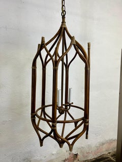 Vintage Rattan Chandelier Hexagon Pagoda Style