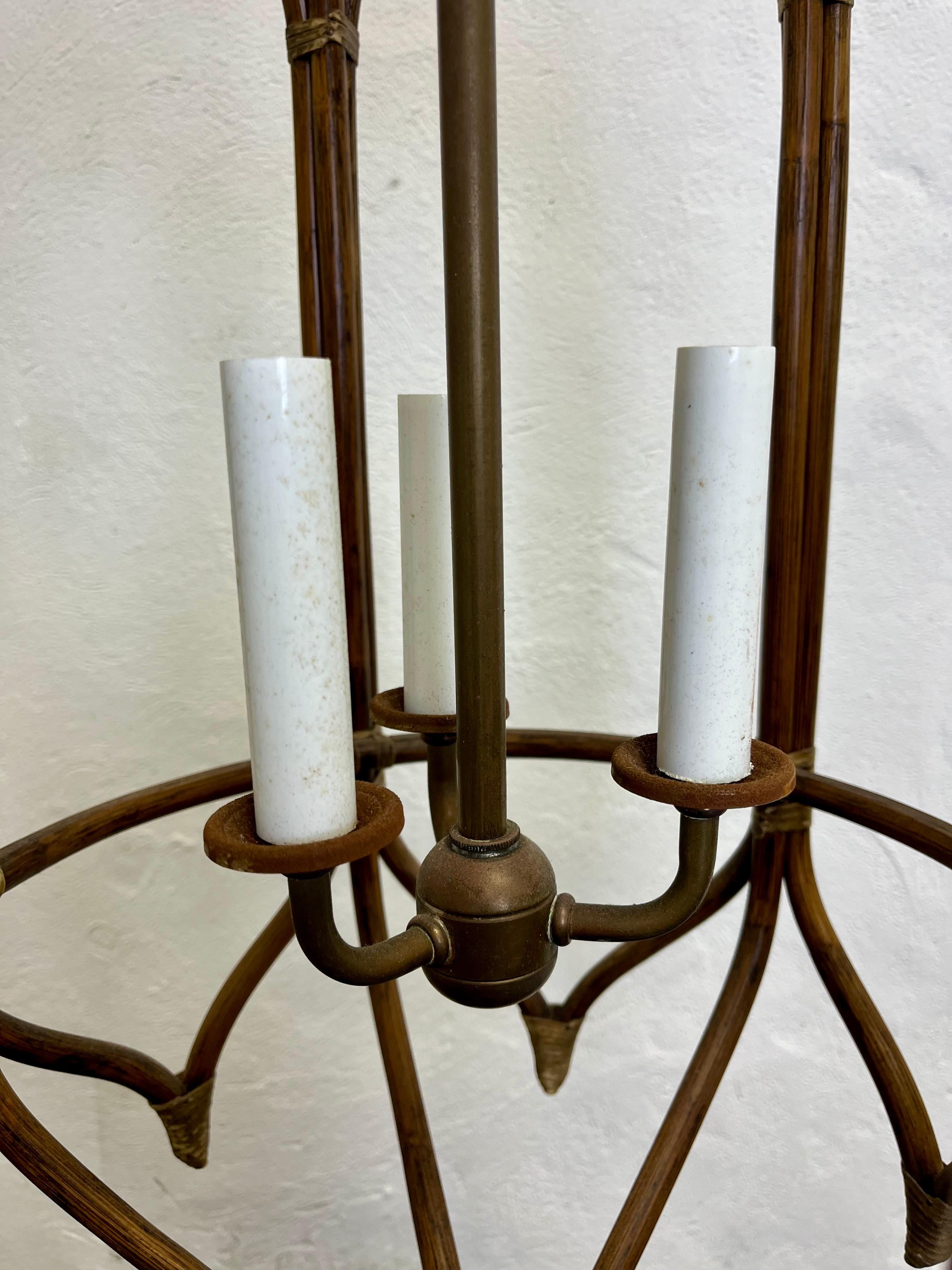Brass Vintage Rattan Chandelier Hexagon Pagoda Style