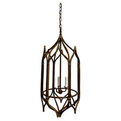 Vintage Rattan Chandelier Hexagon Pagoda Style