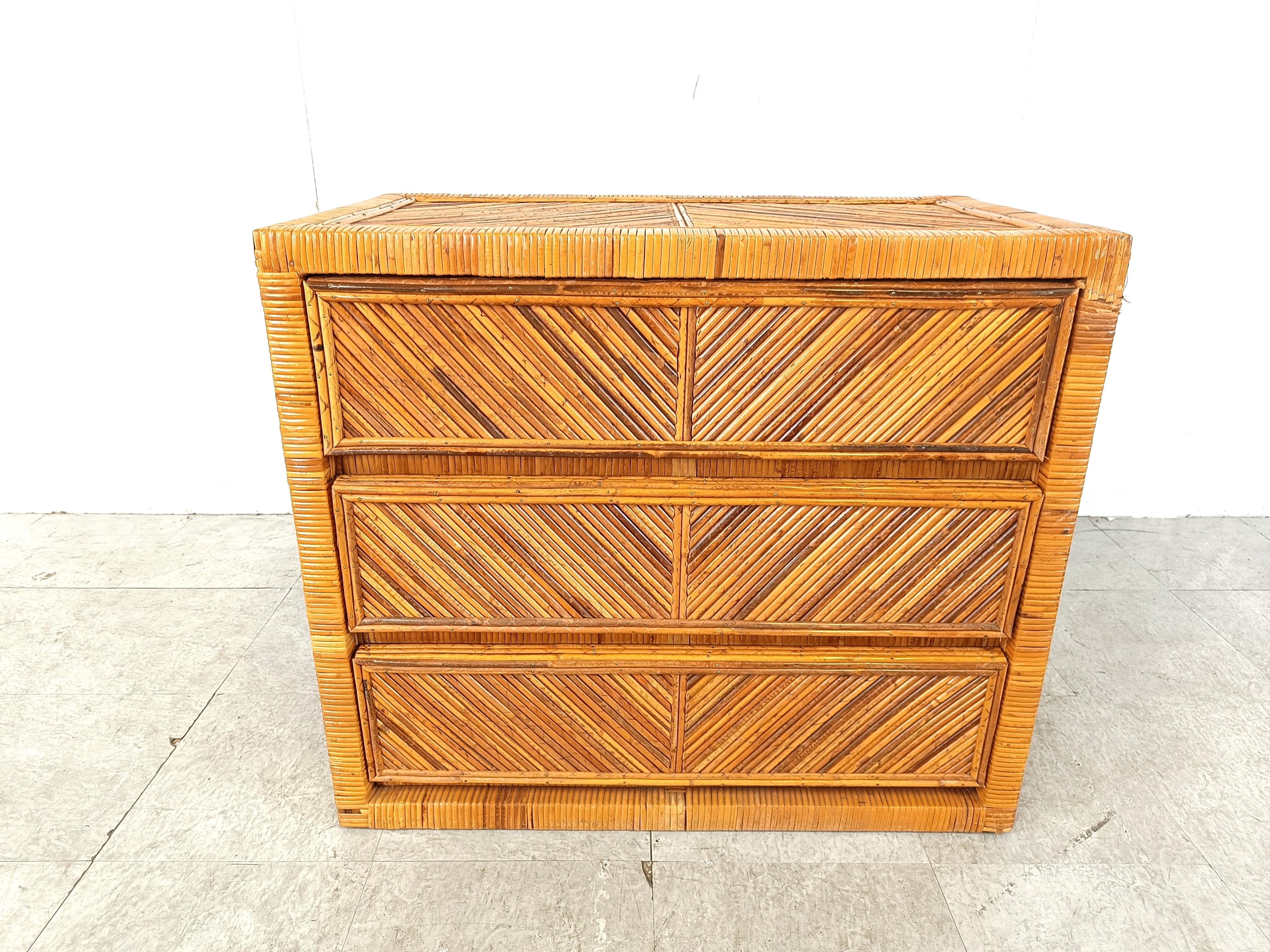 Bohemian Vintage rattan chest of drawers, 1970s