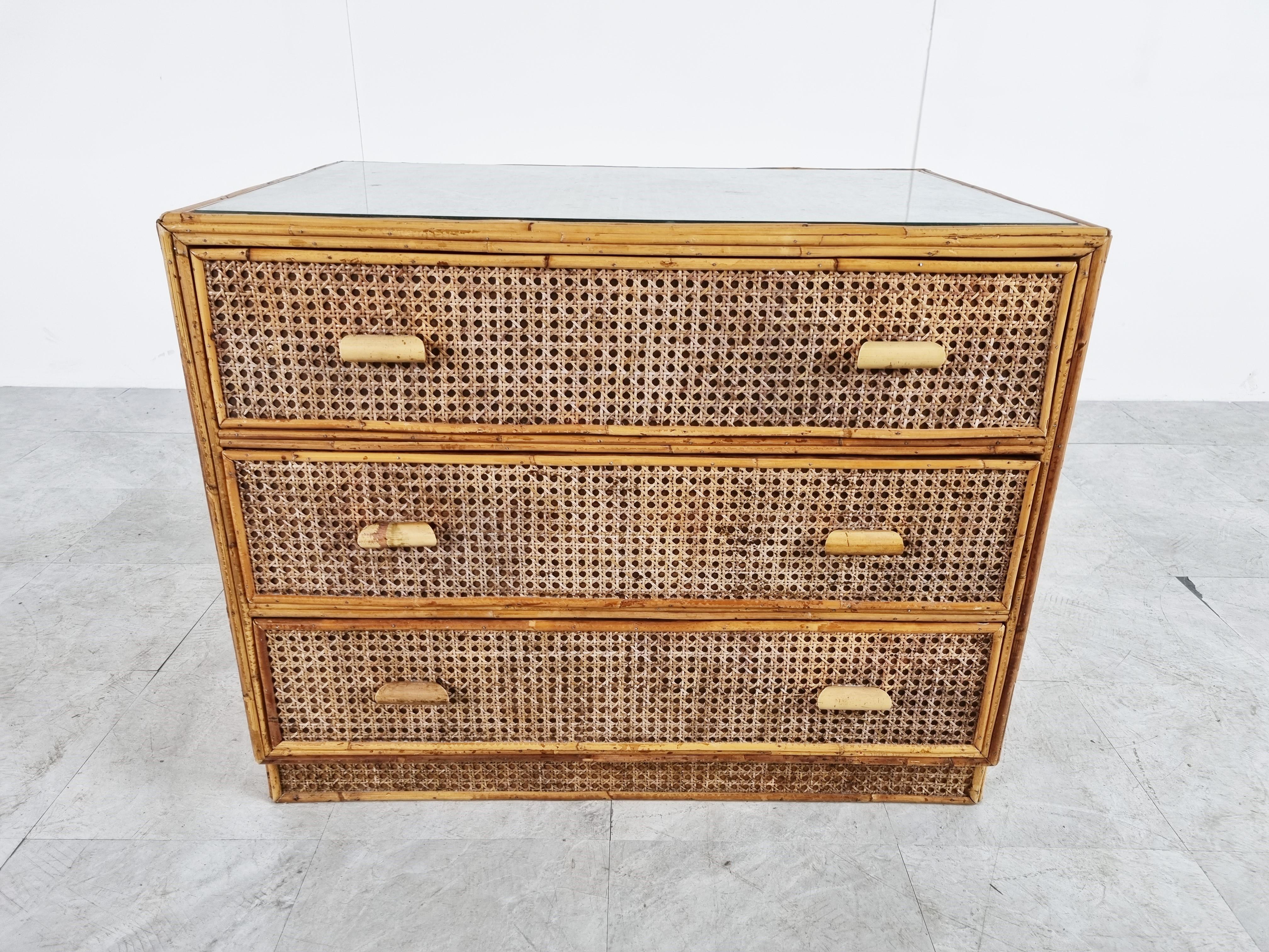 French Vintage Rattan Chest of Drawers, 1970s