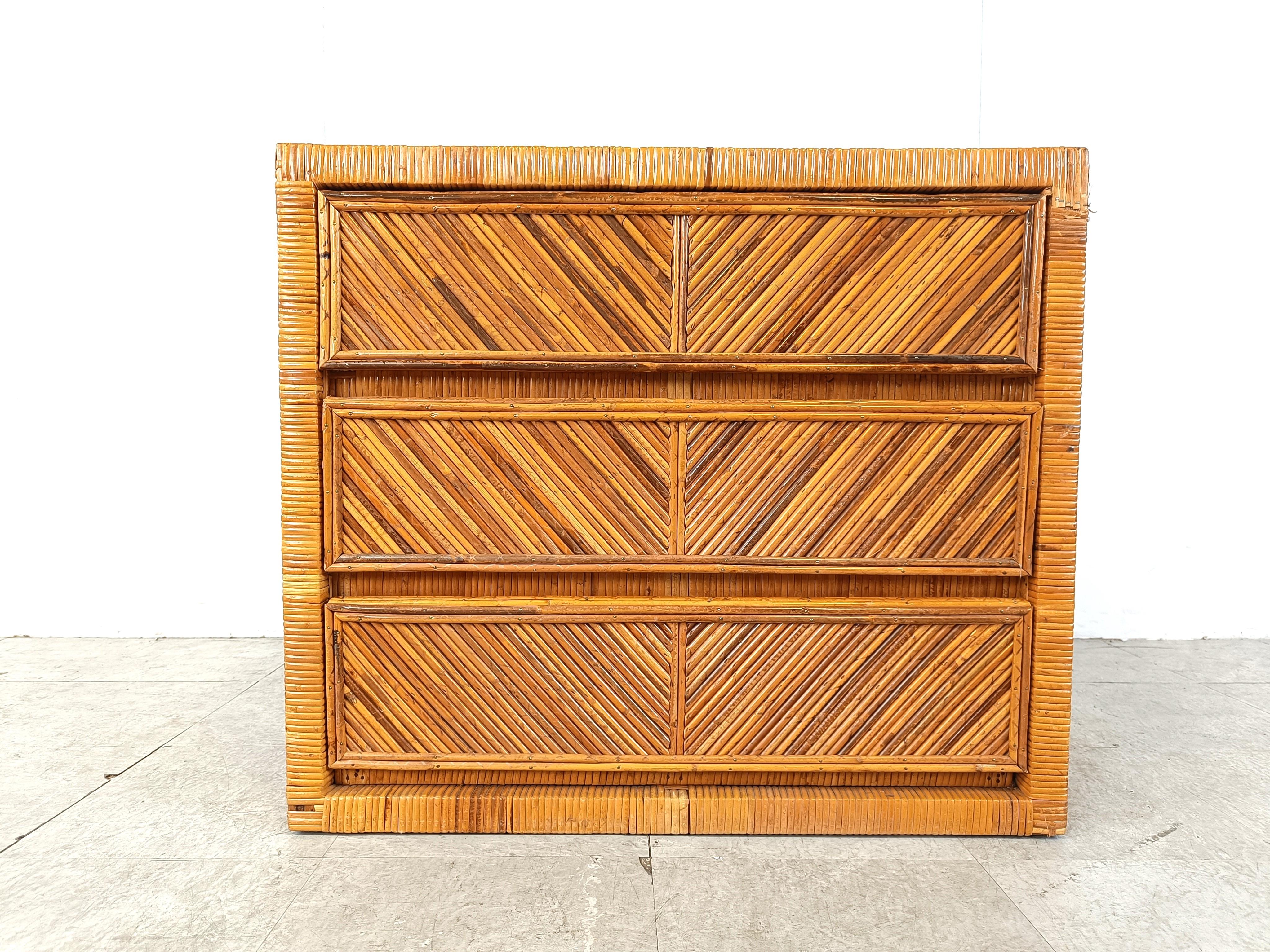 French Vintage rattan chest of drawers, 1970s