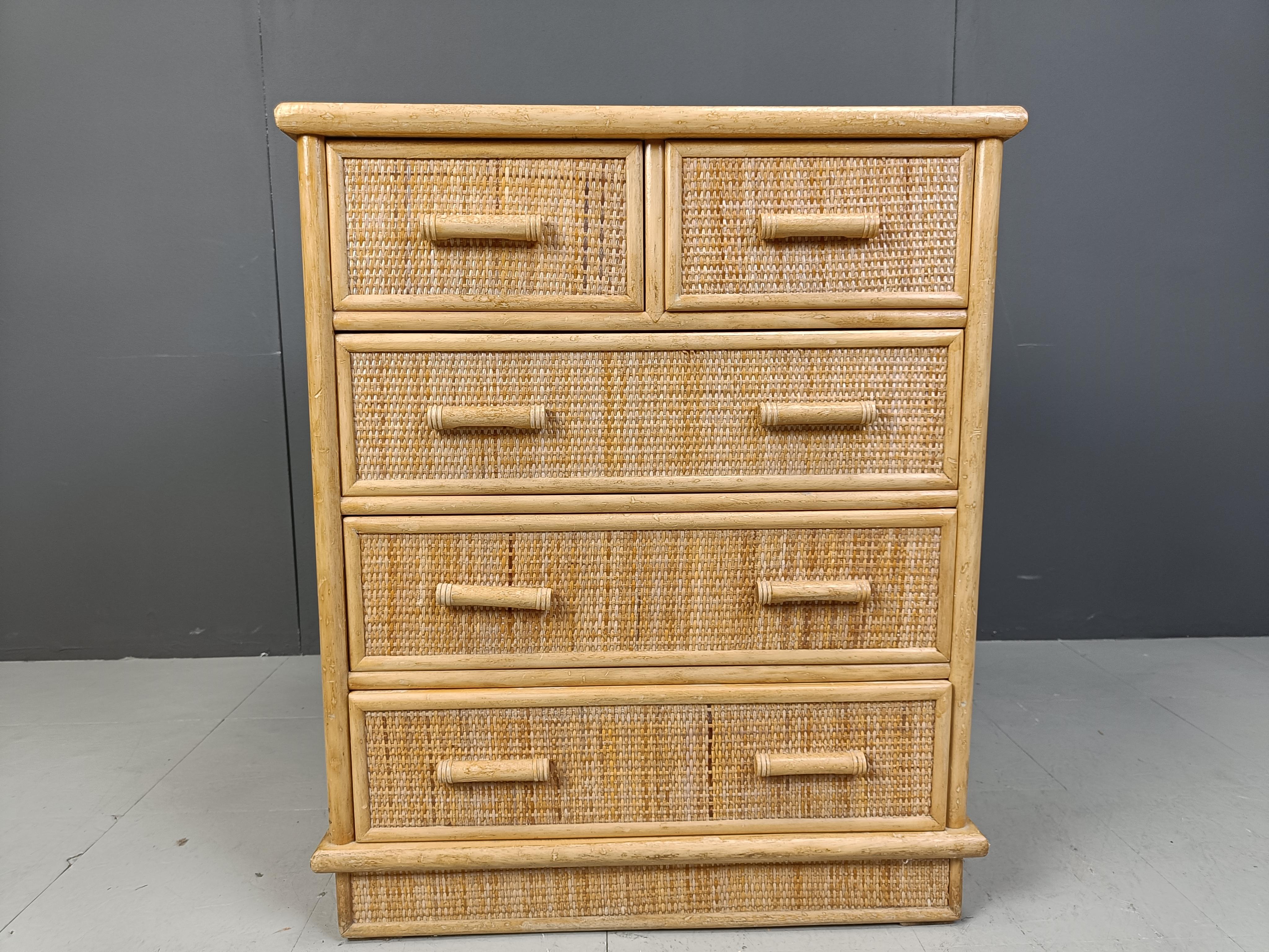 French Vintage rattan chest of drawers, 1970s