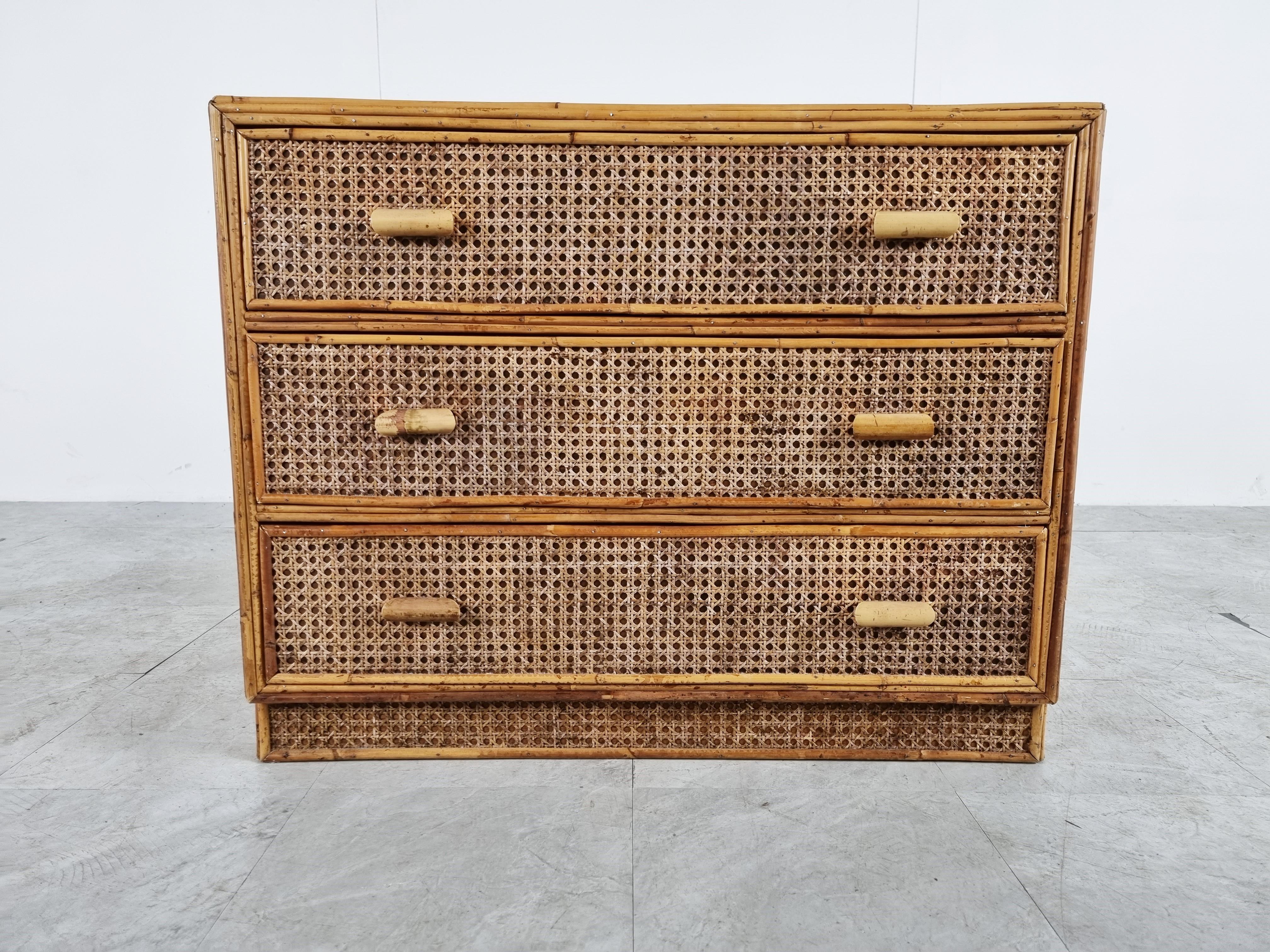 Vintage Rattan Chest of Drawers, 1970s In Good Condition In HEVERLEE, BE