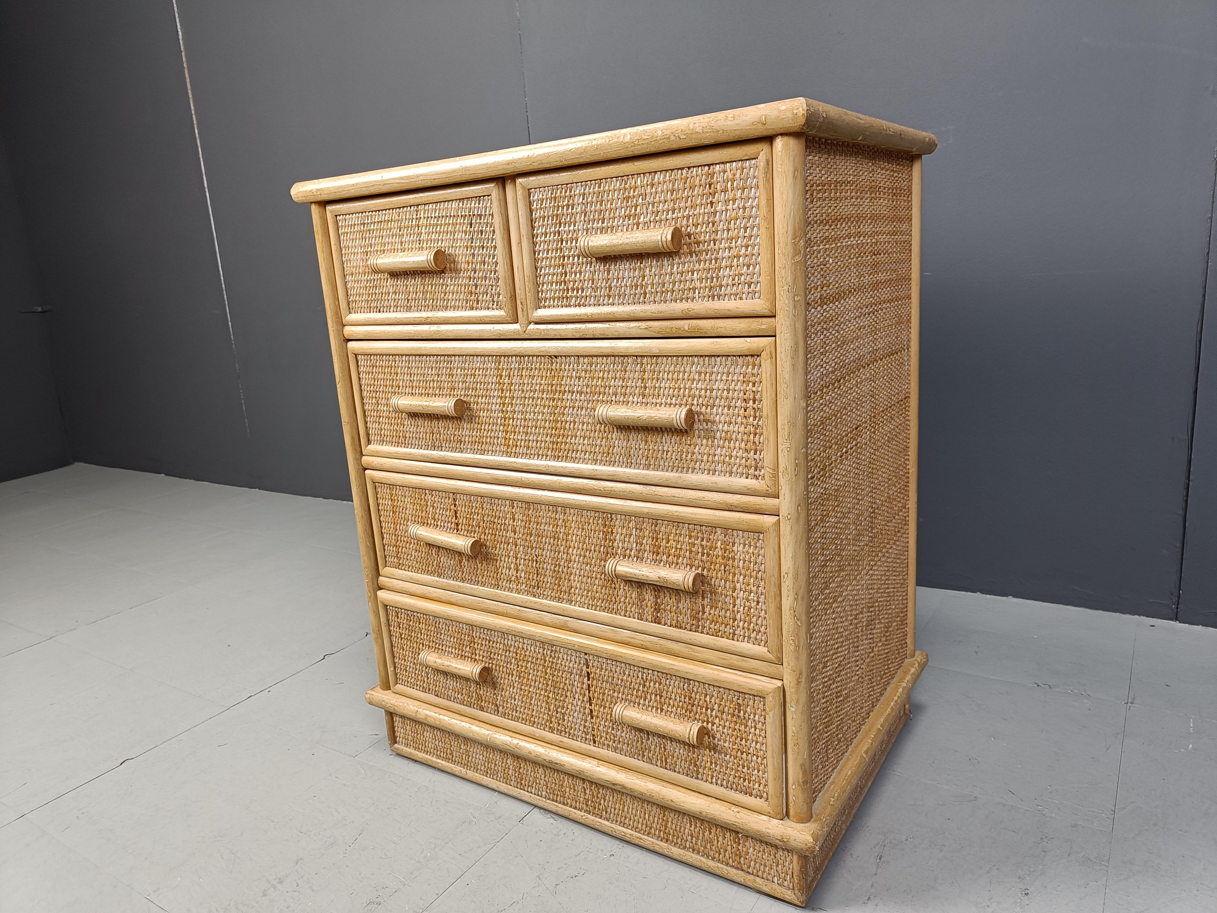 Vintage rattan chest of drawers, 1970s In Good Condition In Leuven, Vlaams Gewest