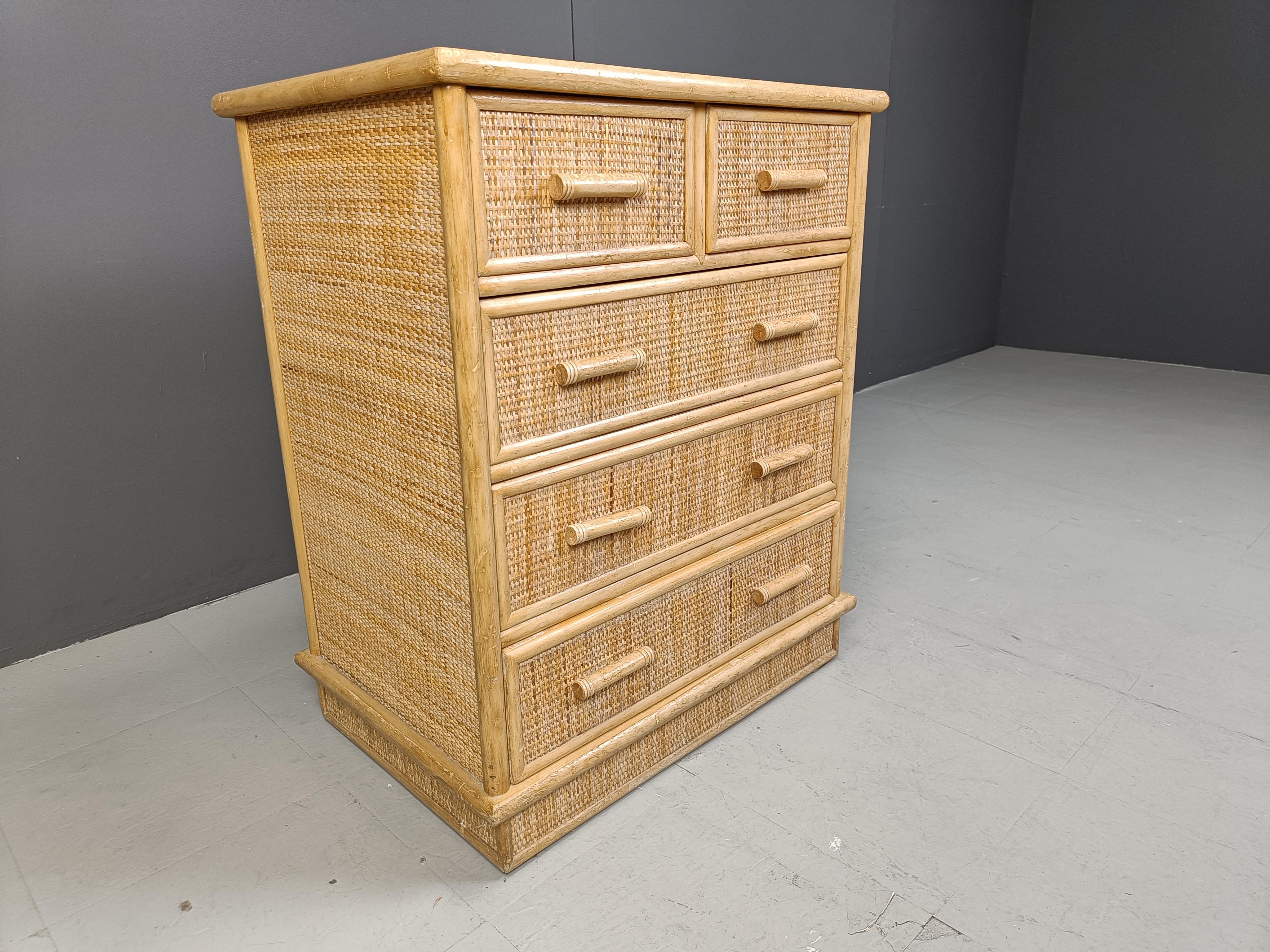 Late 20th Century Vintage rattan chest of drawers, 1970s