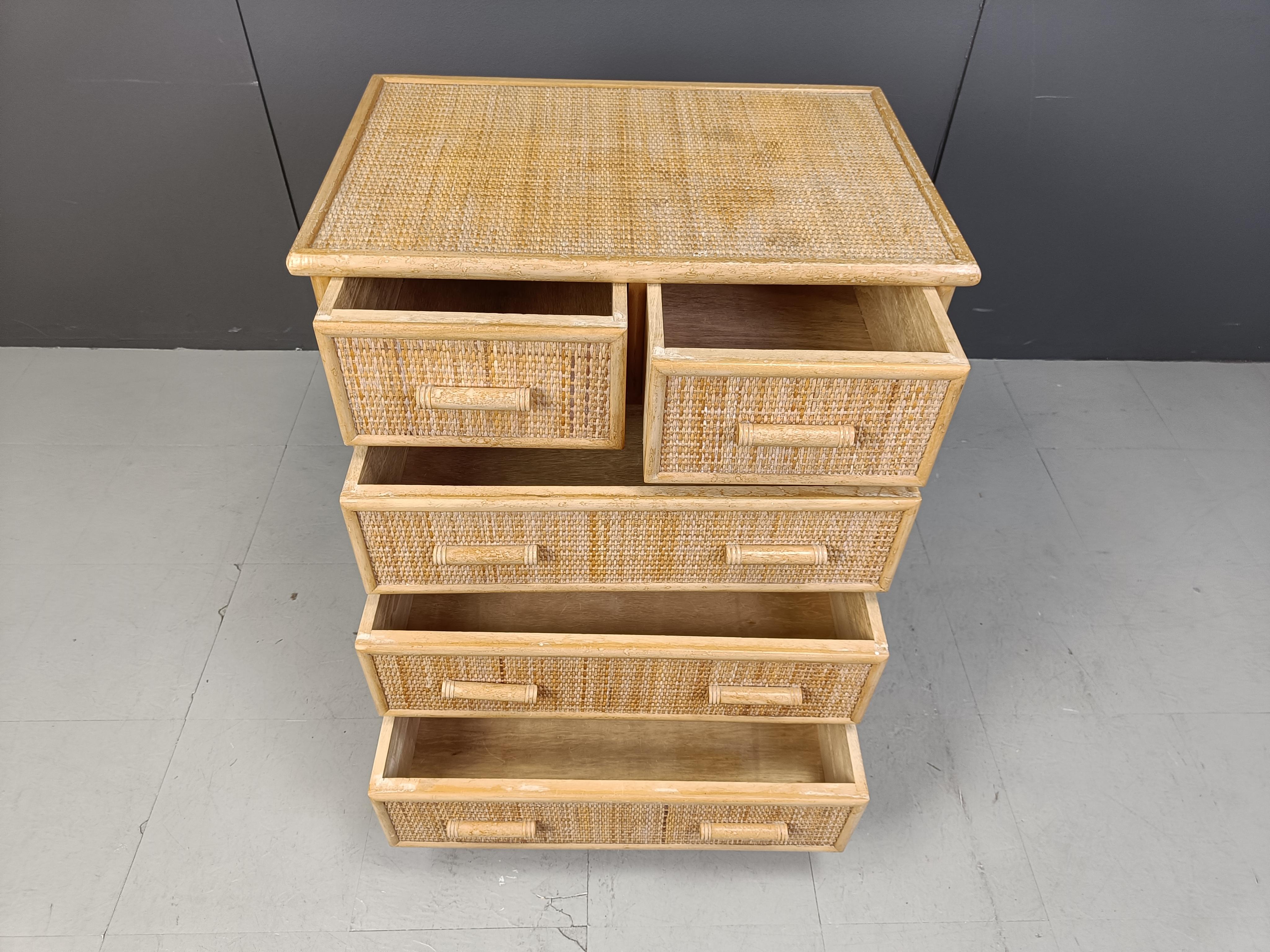 Bamboo Vintage rattan chest of drawers, 1970s