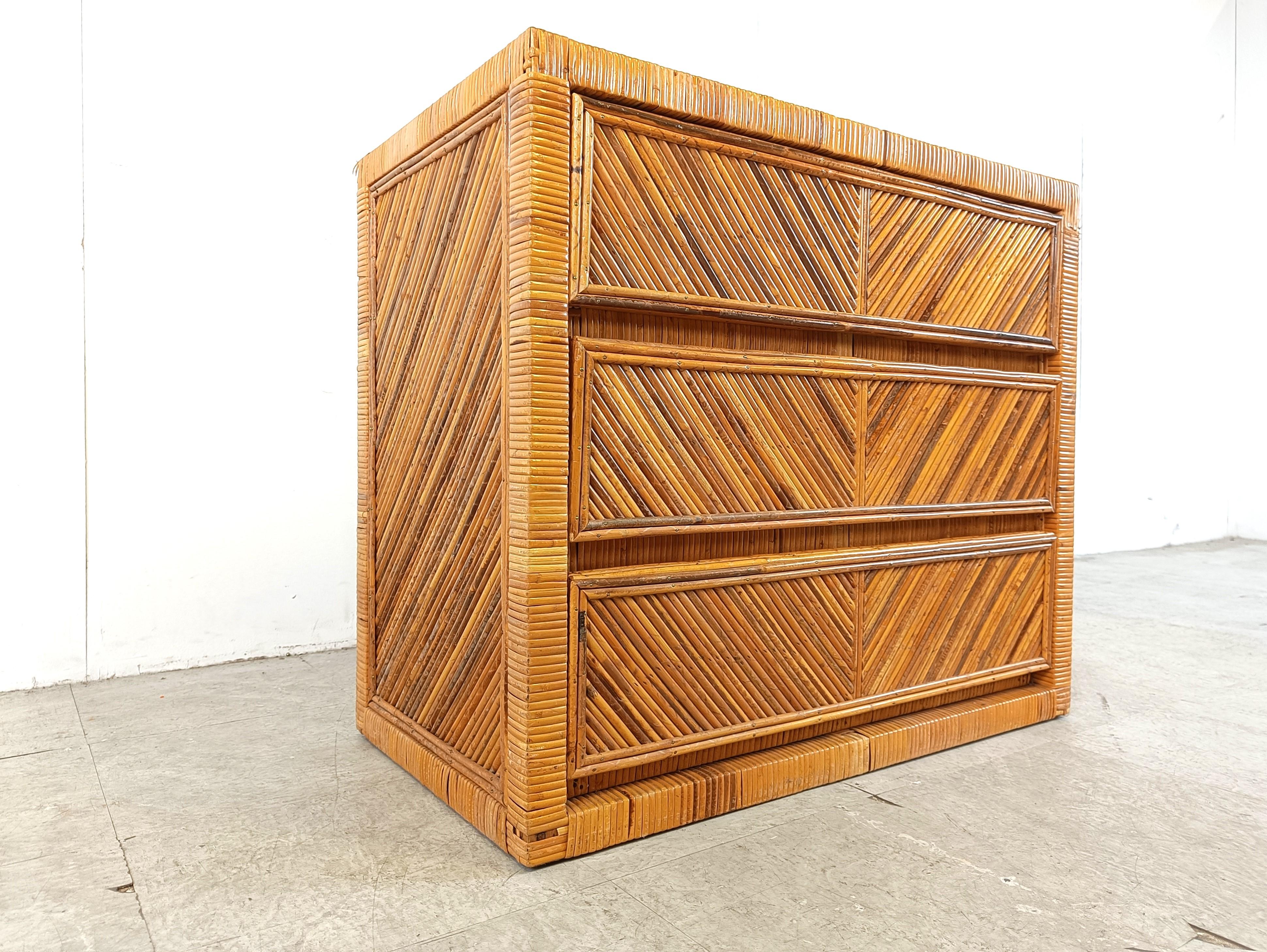 Vintage rattan chest of drawers, 1970s 1