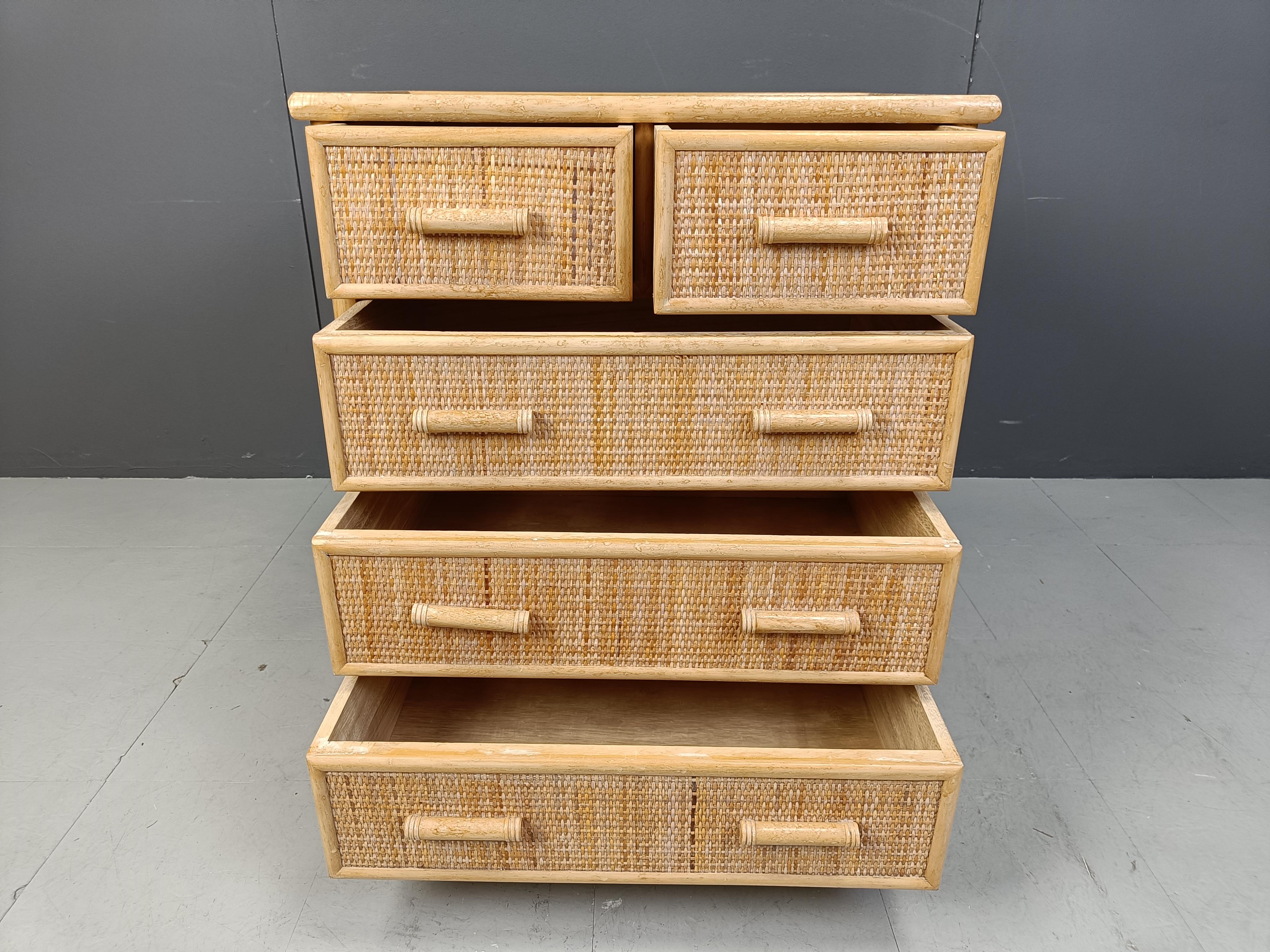 Vintage rattan chest of drawers, 1970s 1