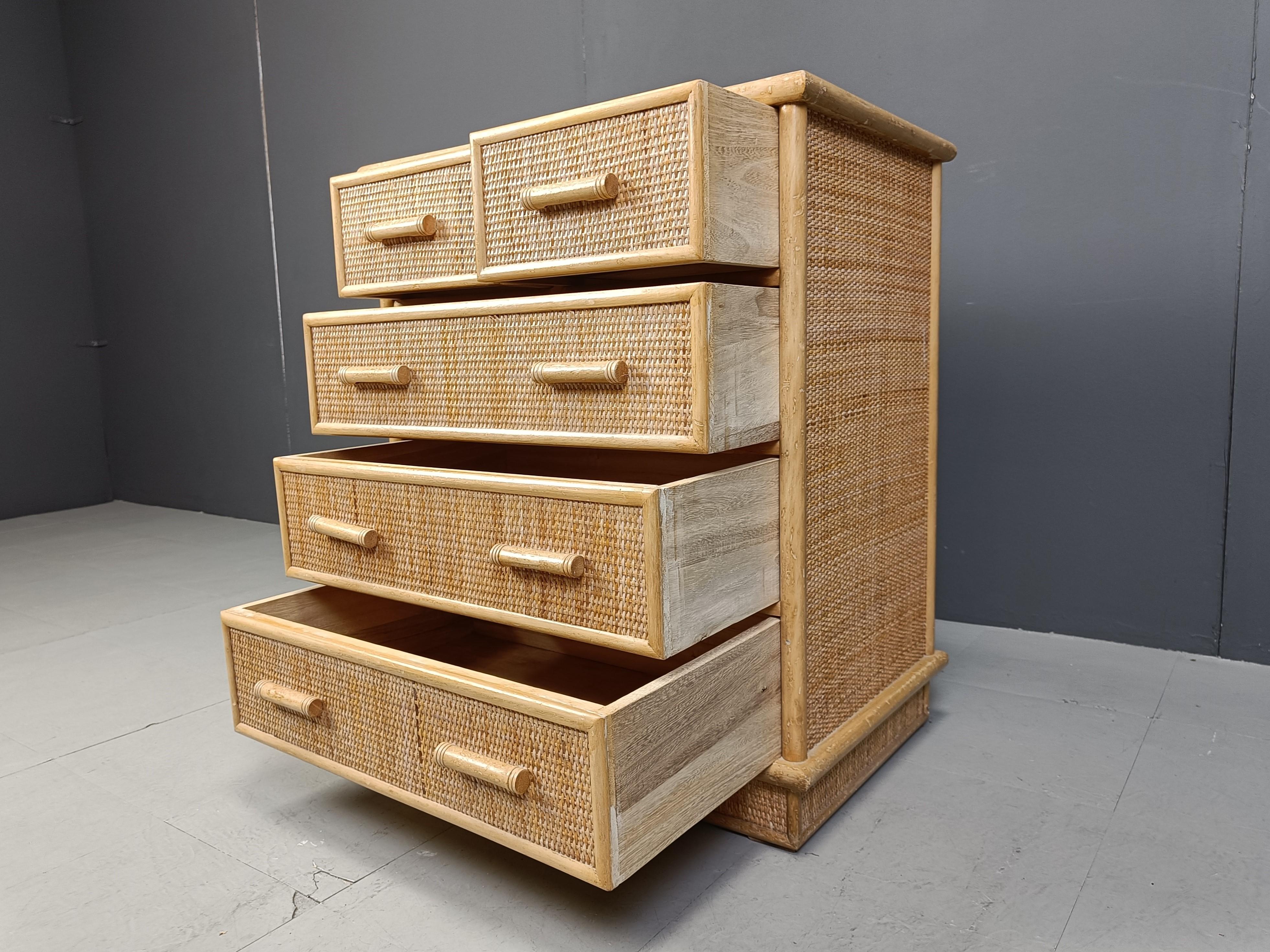 Vintage rattan chest of drawers, 1970s 2