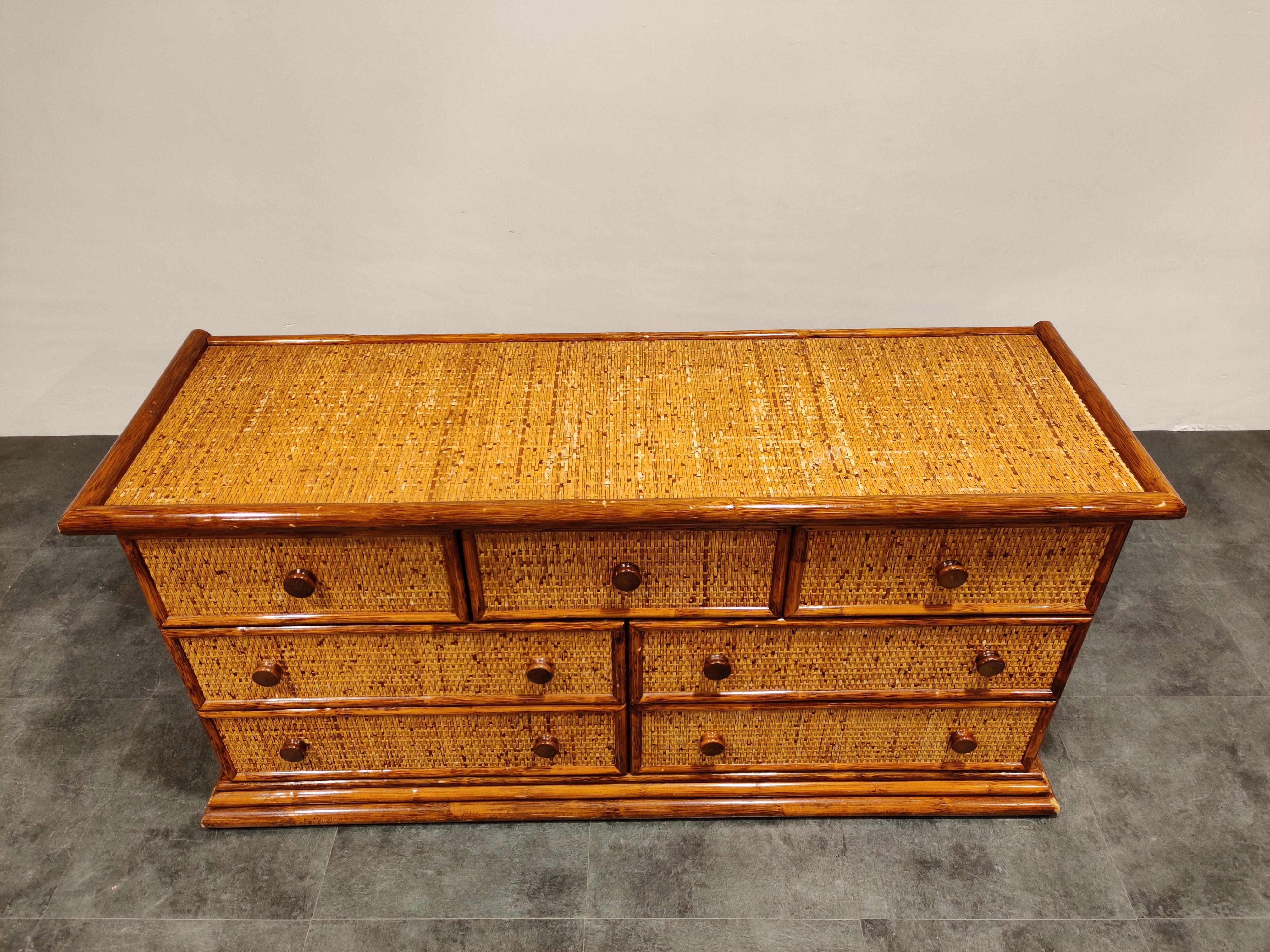 Late 20th Century Vintage Rattan Chest of Drawers by Maugrion, 1970s