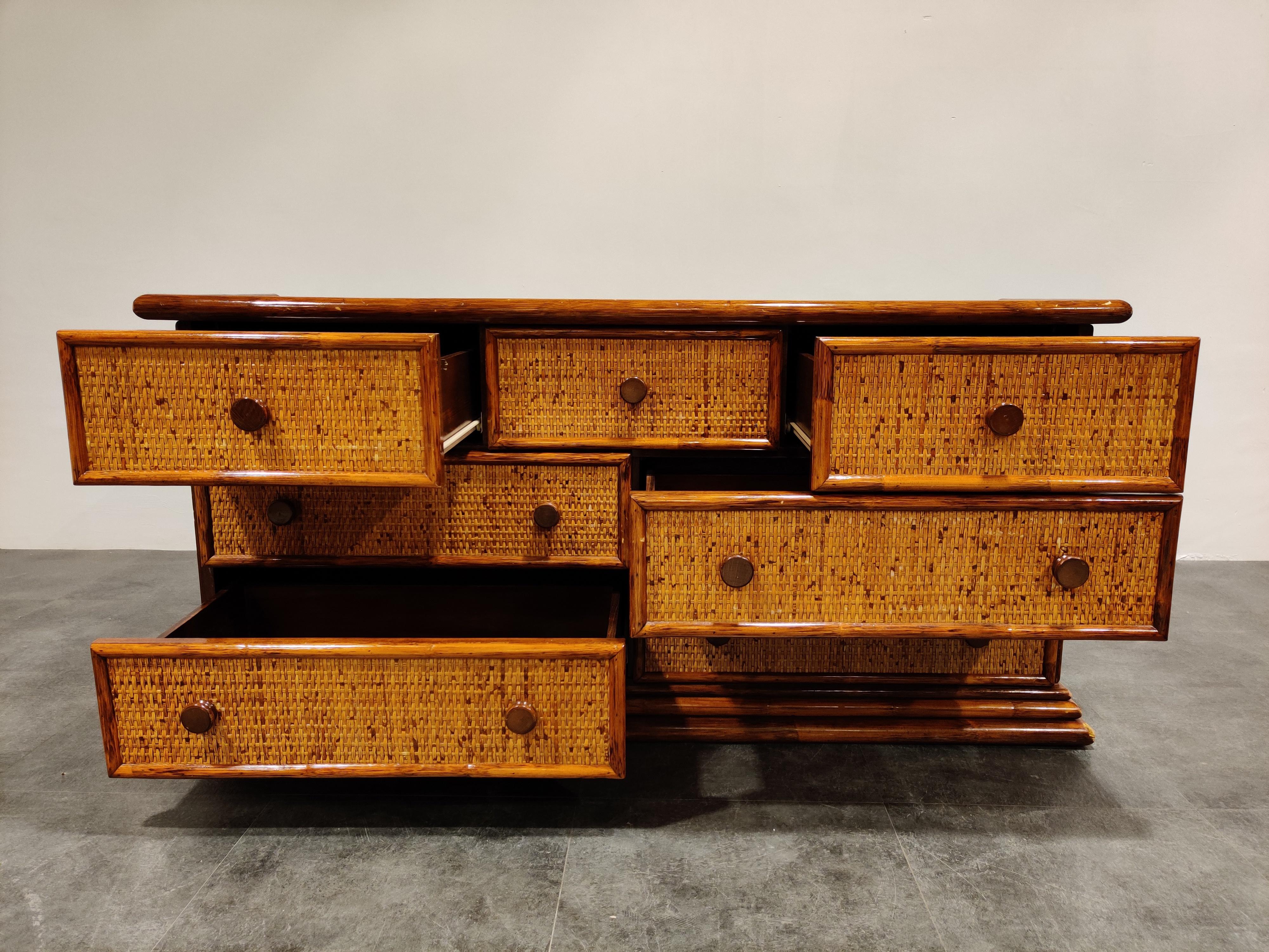 Vintage Rattan Chest of Drawers by Maugrion, 1970s 1