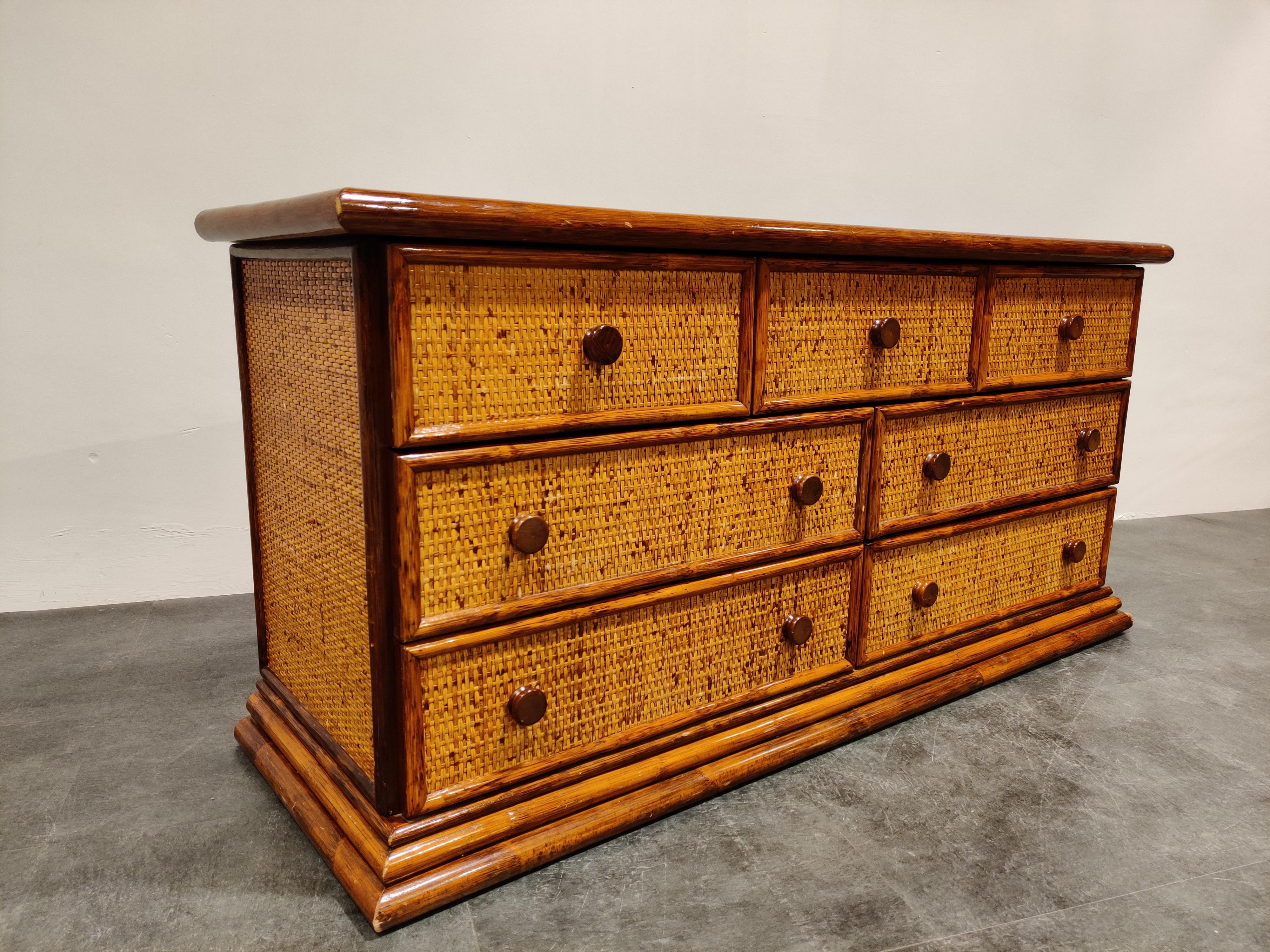 Vintage Rattan Chest of Drawers by Maugrion, 1970s 2