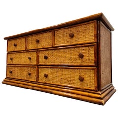 Vintage Rattan Chest of Drawers by Maugrion, 1970s