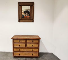 Vintage Rattan Chest of Drawers with Mirror, 1960s