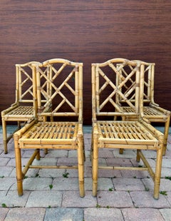 Vintage Rattan Chinese Chippendale Dining Chairs