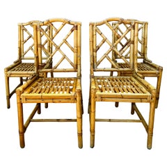 Vintage Rattan Chinese Chippendale Dining Chairs
