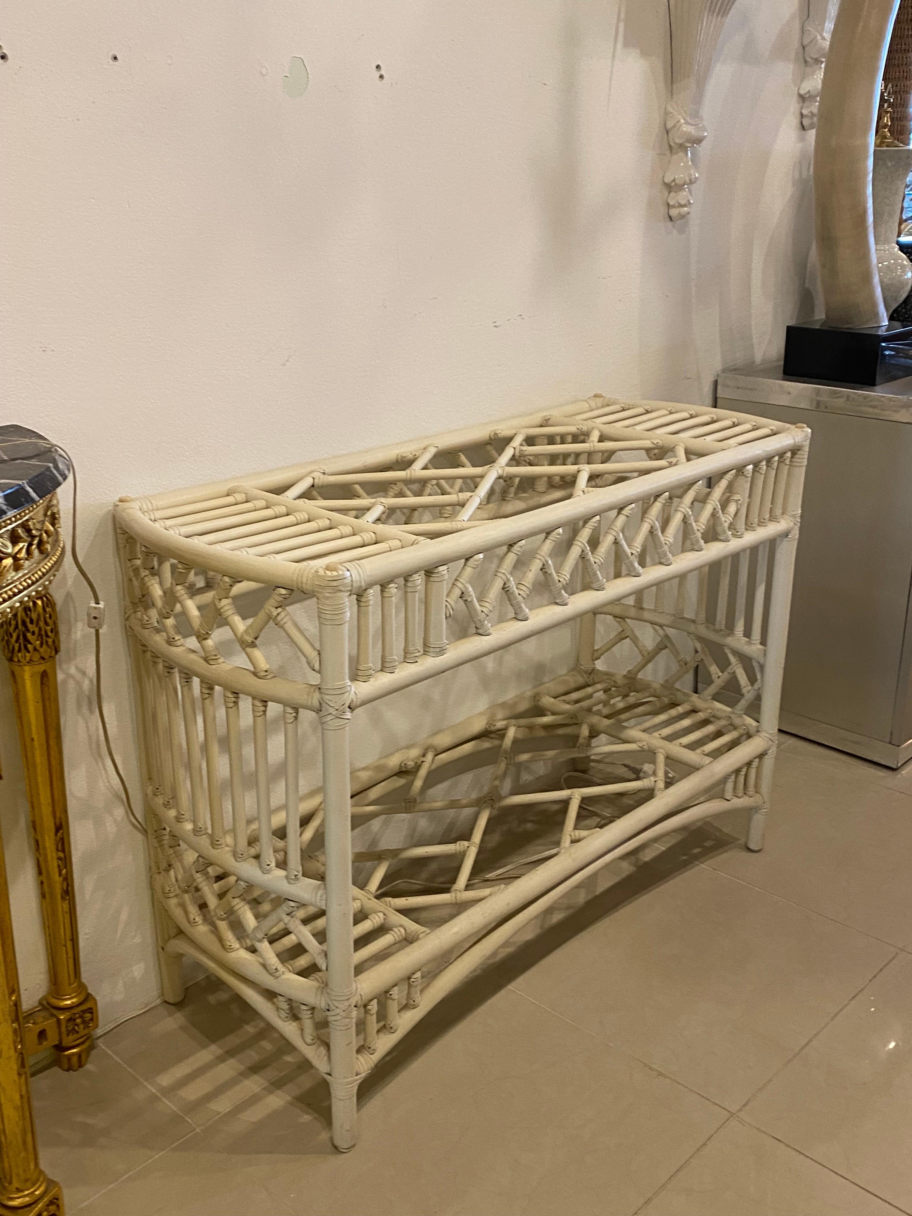 cane rattan console table
