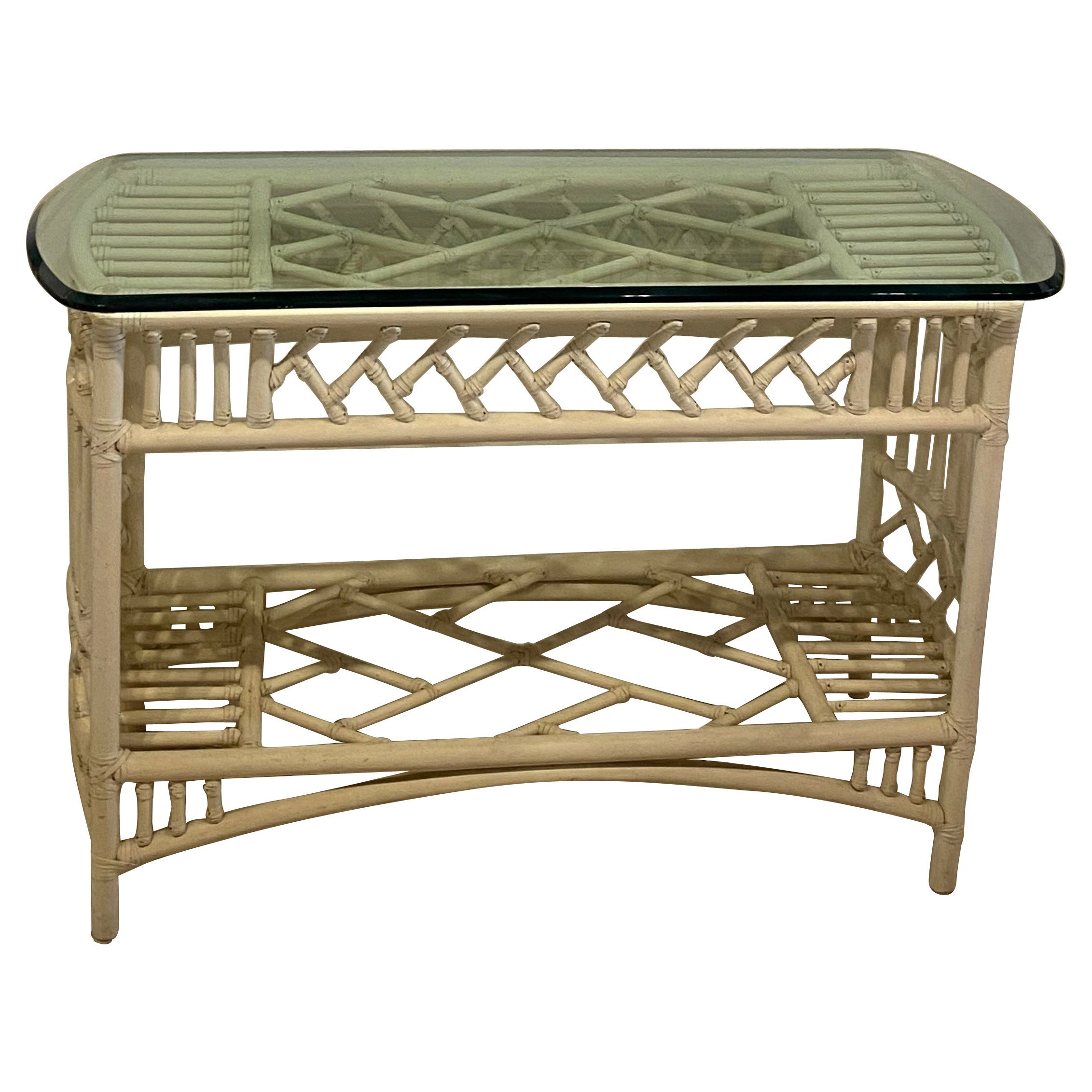 Tavolo da console vintage in rattan cinese Chippendale Ficks Reed