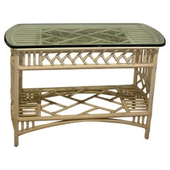 Vintage Rattan Chinese Chippendale Ficks Reed Console Table