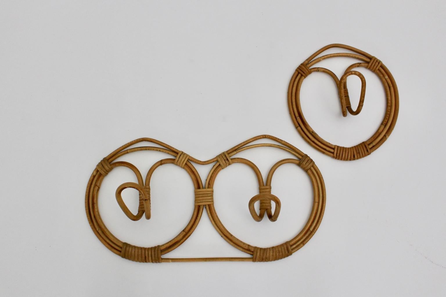 Italian Vintage Brown Rattan Coat Hooks, Italy, 1960s