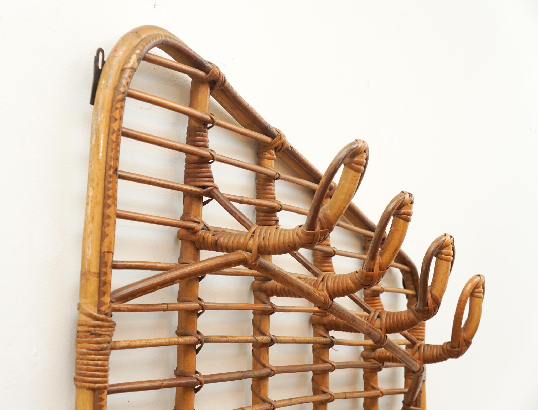 Other Vintage Rattan Coat Rack with Umbrella Stand by Louis Signot For Sale