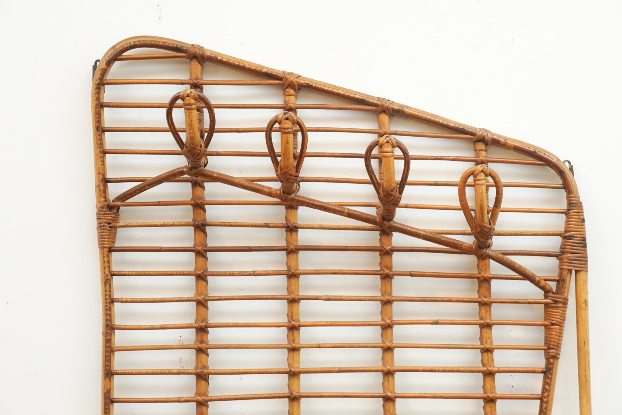 Vintage Rattan Coat Rack with Umbrella Stand by Louis Signot In Good Condition For Sale In Hudson, NY