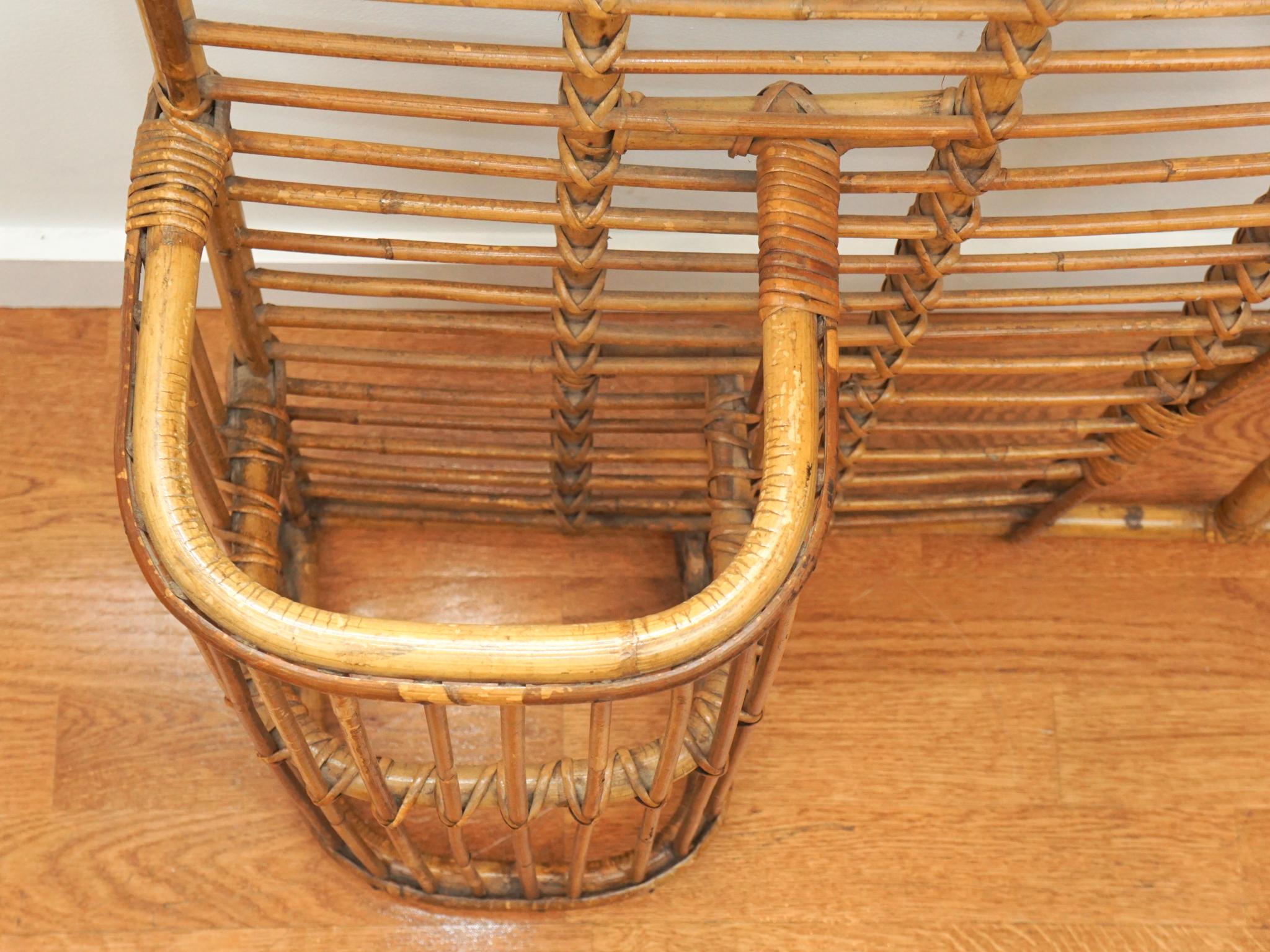 Mid-20th Century Vintage Rattan Coat Rack with Umbrella Stand by Louis Signot For Sale