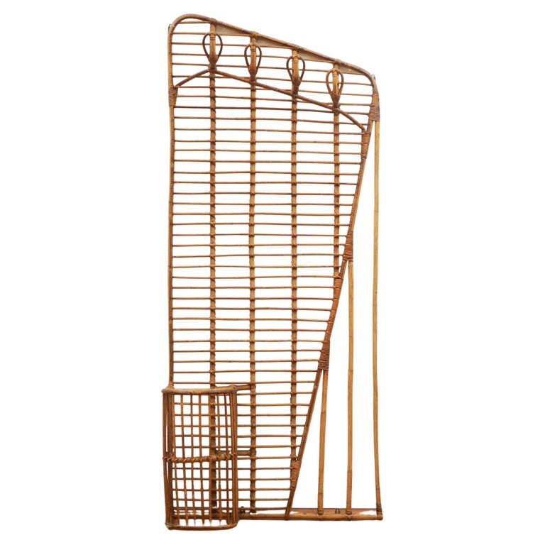 Vintage Rattan Coat Rack with Umbrella Stand by Louis Signot For Sale
