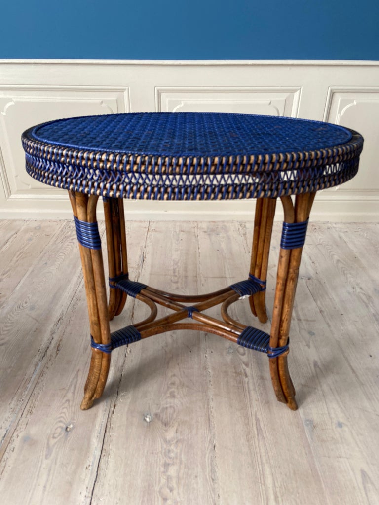 Vintage Rattan Complete Furniture Set in Black and Blue, France, 20th ...