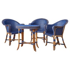 Vintage Rattan Complete Furniture Set in Black and Blue, France, 20th Century