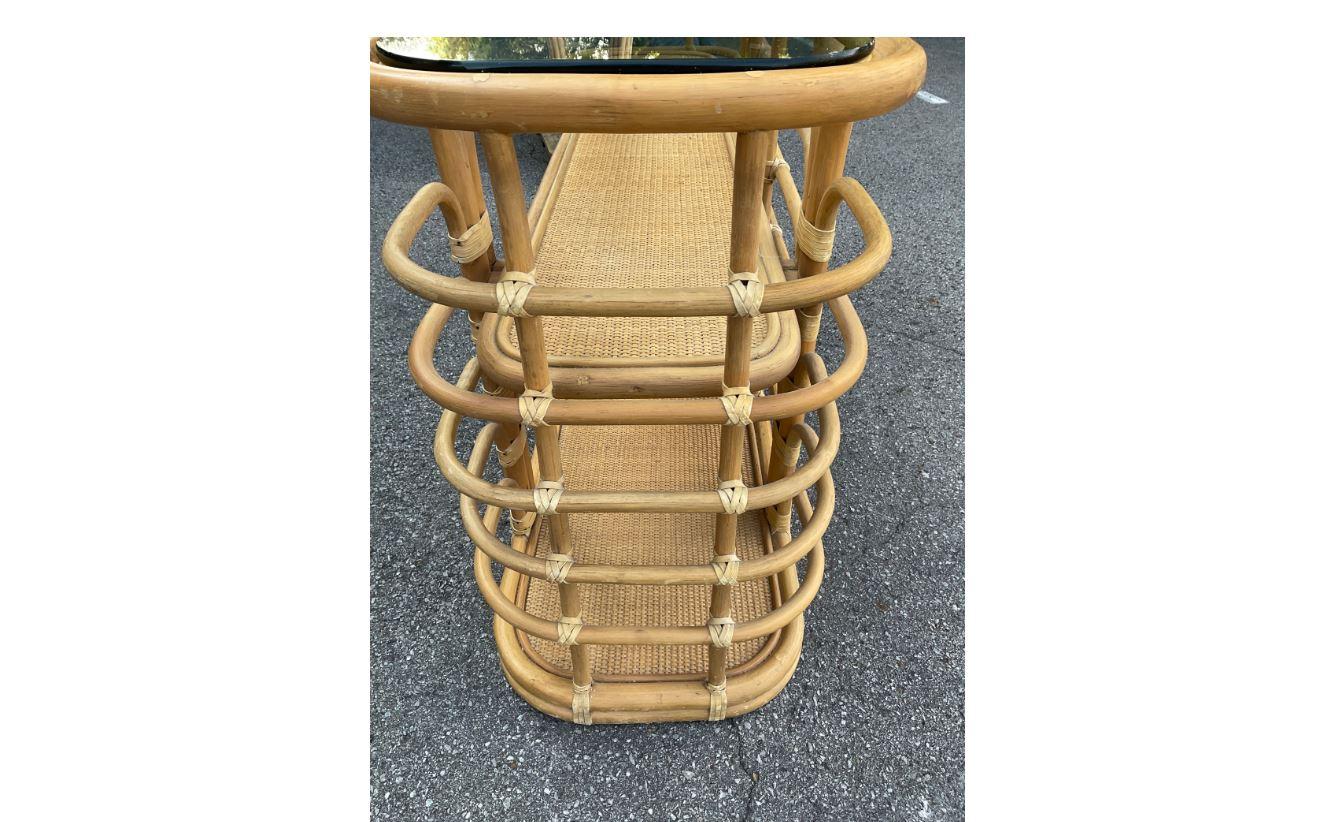 Vintage Rattan Console with Glass Top In Good Condition For Sale In Nashville, TN