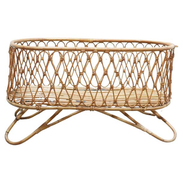 Vintage rattan cradle For Sale at 1stDibs