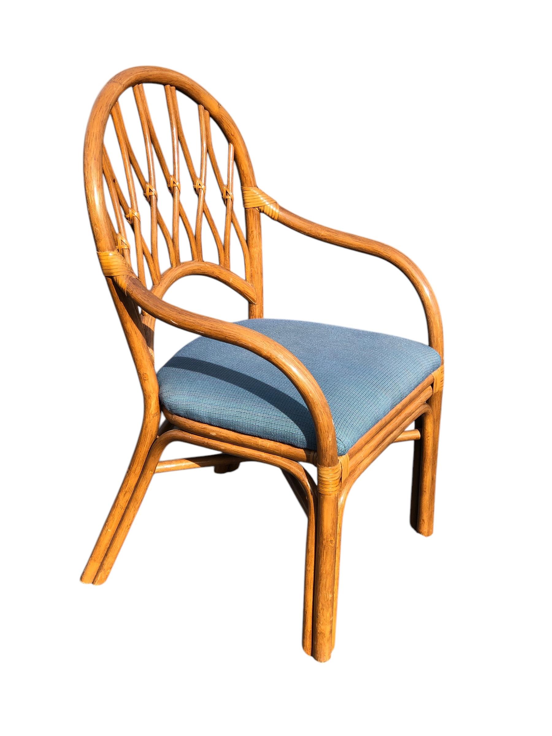Set da pranzo in rattan d'epoca con sei sedie attribuito a McGuire in vendita 6