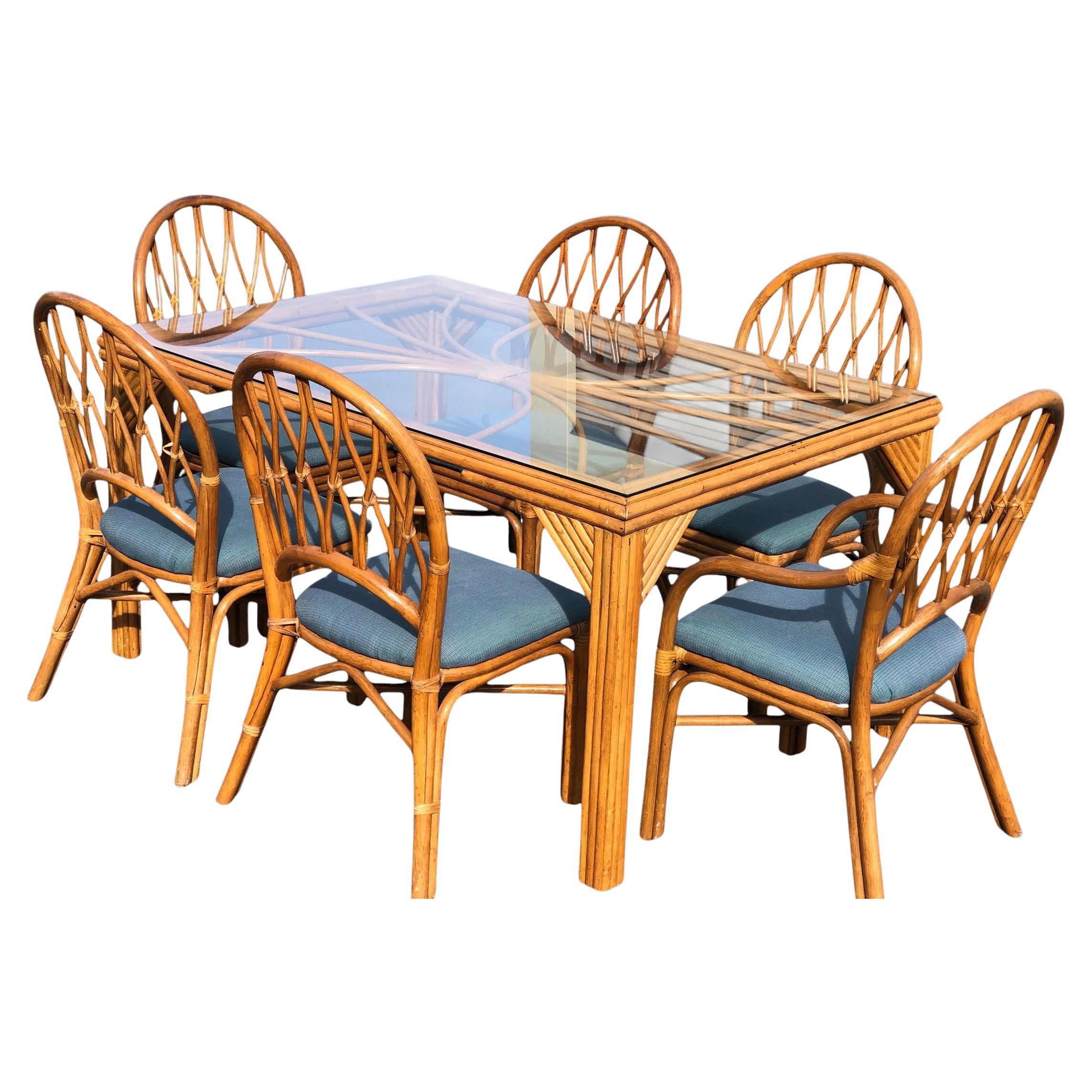 Vintage Rattan Dining Set with Six Chairs attributed to McGuire