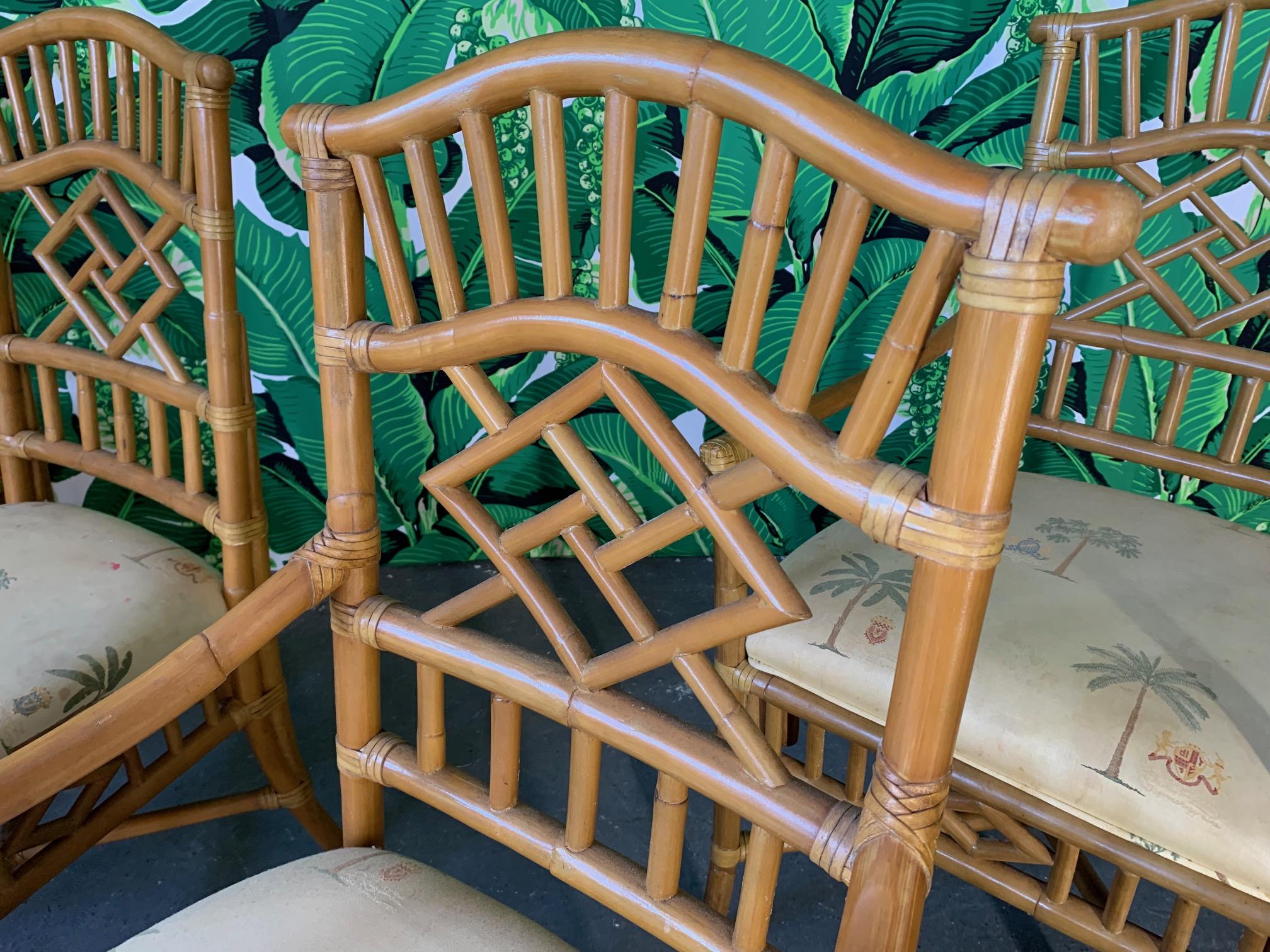 Hollywood Regency Vintage Rattan Dining Set Table and Four Chairs