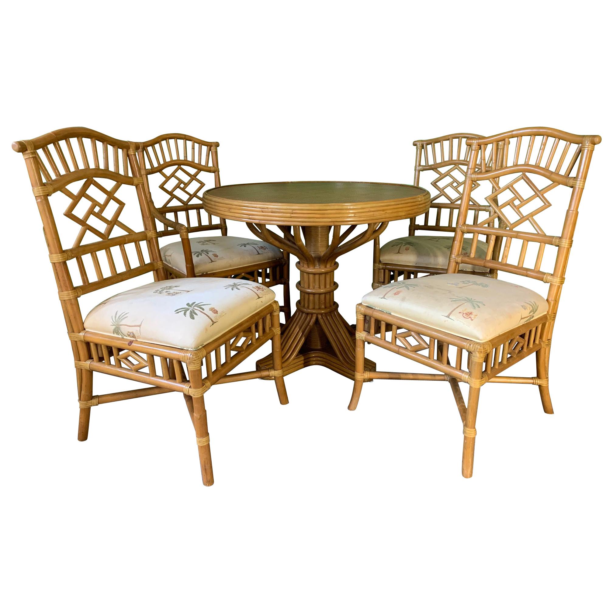 Vintage Rattan Dining Set Table and Four Chairs