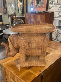 Vintage Rattan Elephant Side Table