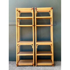Vintage Rattan Etagere Shelves - A Pair