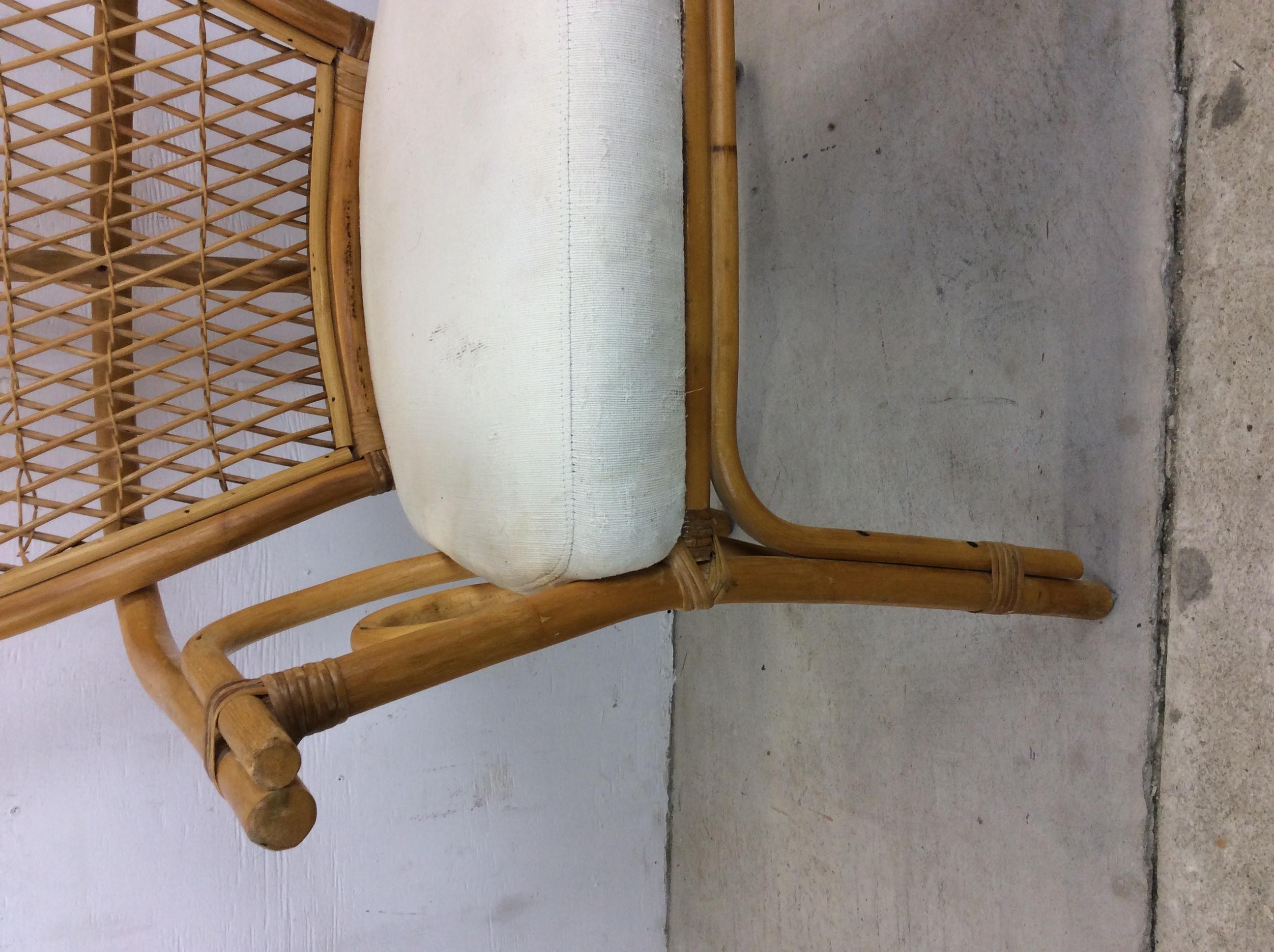American Vintage Rattan Fanback Accent Chair For Sale