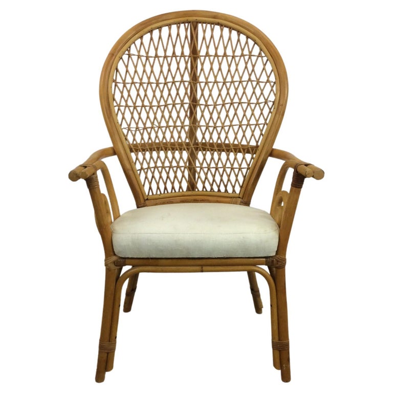 Vintage Rattan Fanback Accent Chair For Sale at 1stDibs