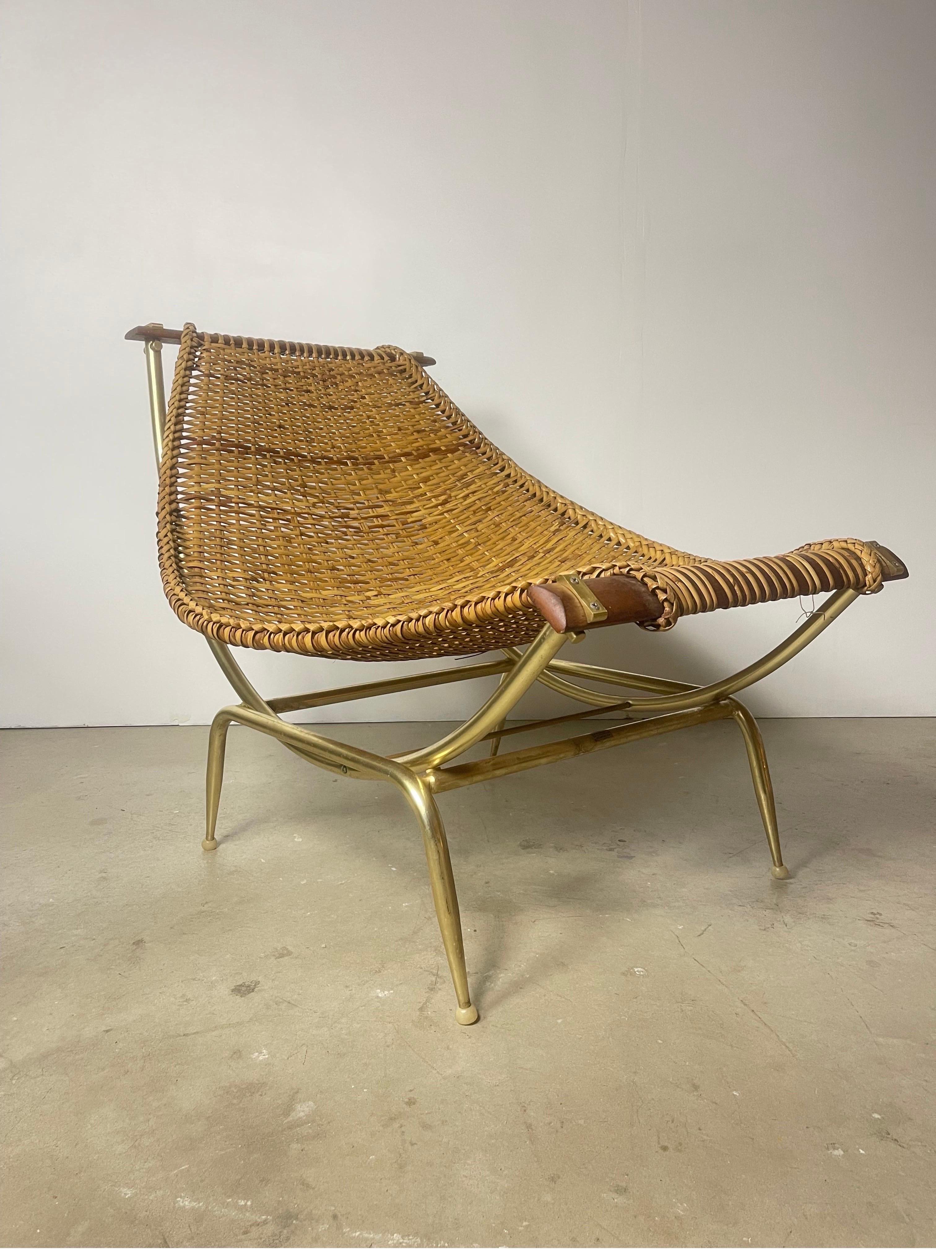 Mid-Century Modern Vintage Rattan “Fish” Chaise Lounge by Troy Sunshade