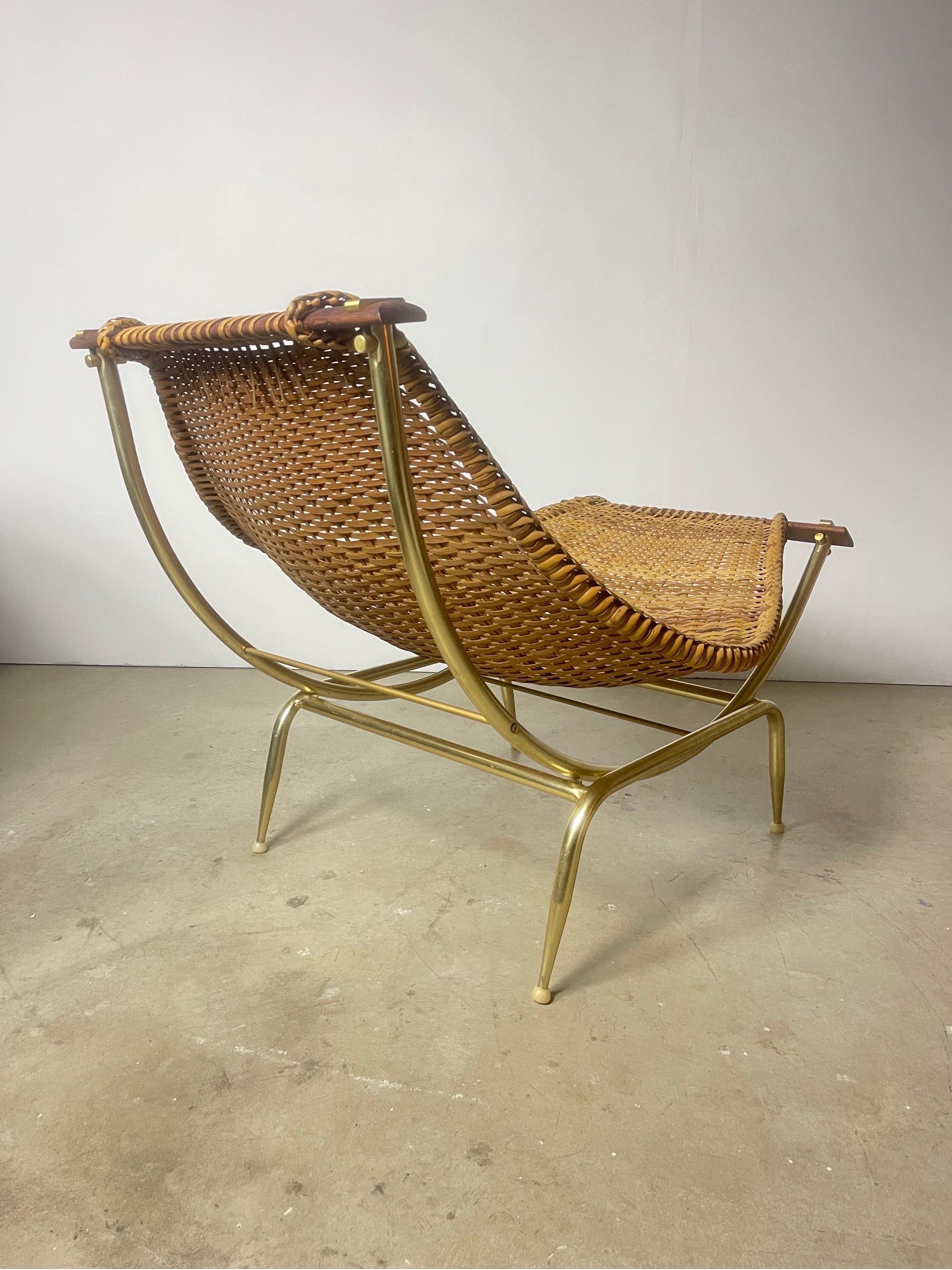 Vintage Rattan “Fish” Chaise Lounge by Troy Sunshade In Good Condition In Providence, RI