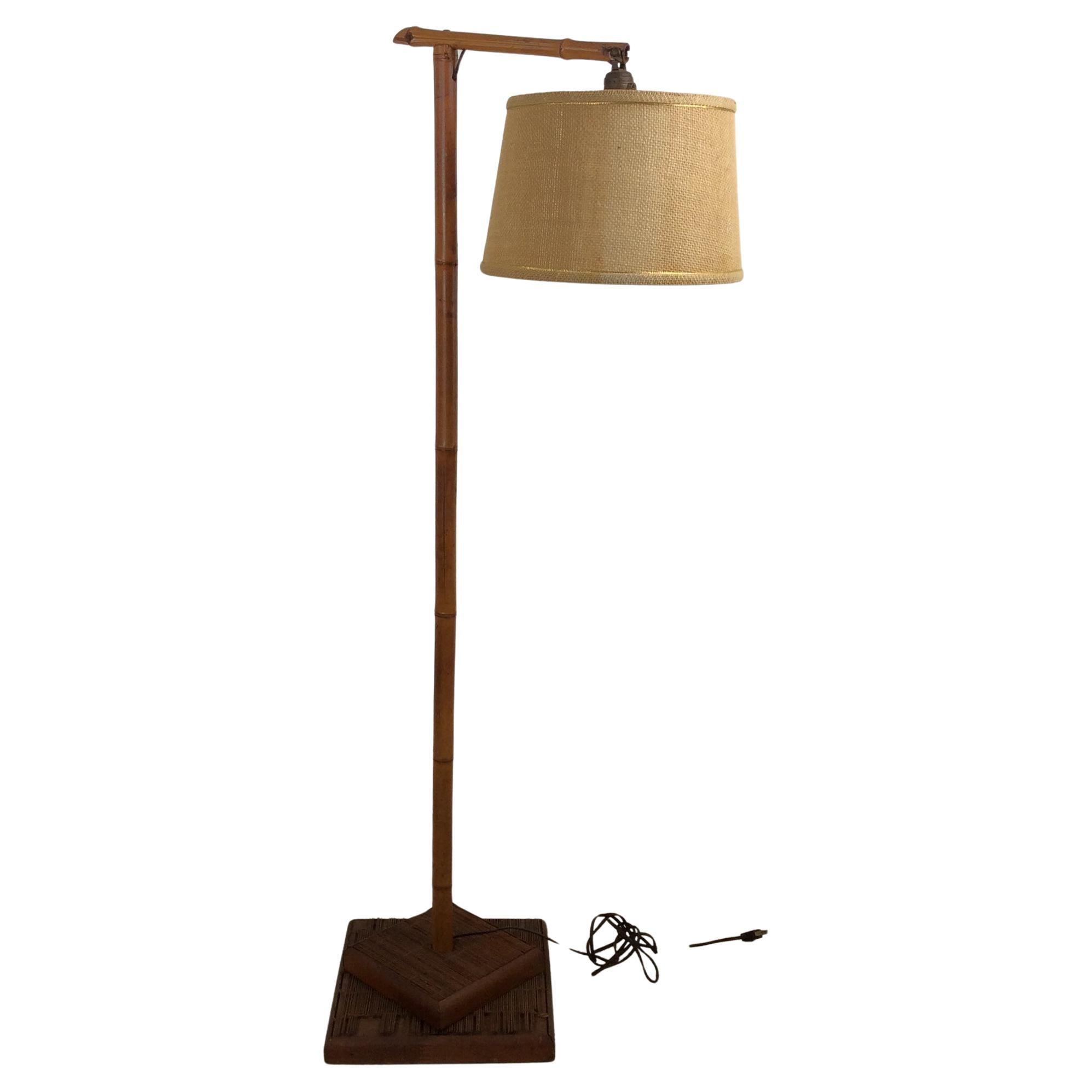 Vintage Rattan Floor Lamp with Shade