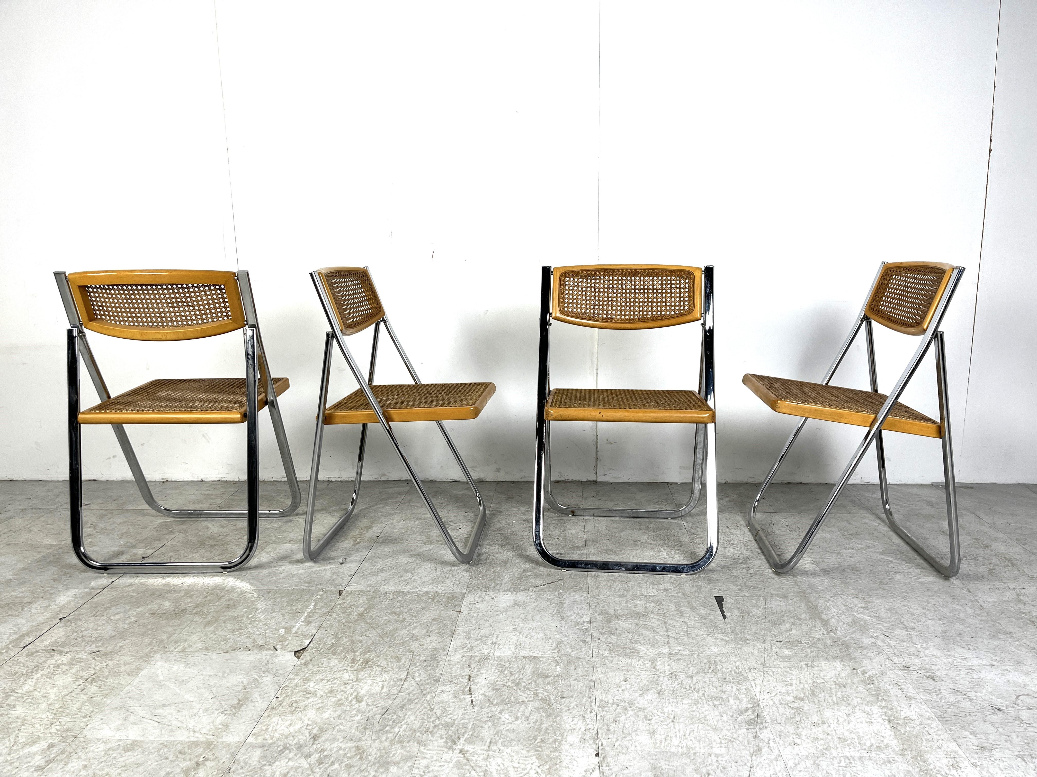 Rattan Vintage rattan folding chairs, 1970s - set of 4 For Sale