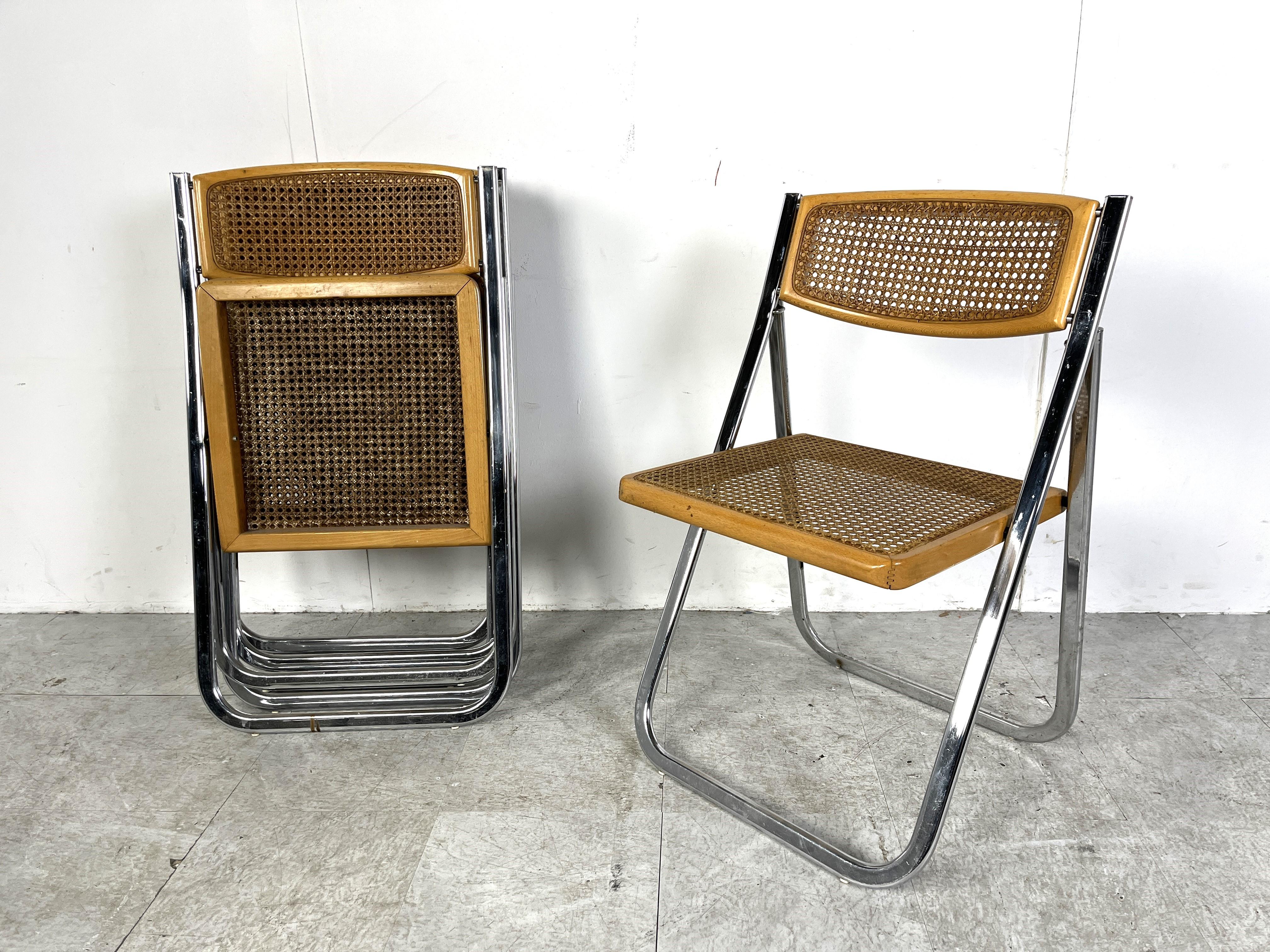 Vintage rattan folding chairs, 1970s - set of 4 For Sale 1